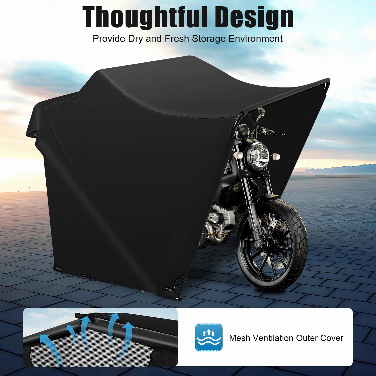 Tienda de campaña para motocicleta, garaje, 270 x 105 x 155 cm, impermeable, de tela Oxford con marco de acero estable, cubierta para moto exterior, resistente a la intemperie, para scooter y