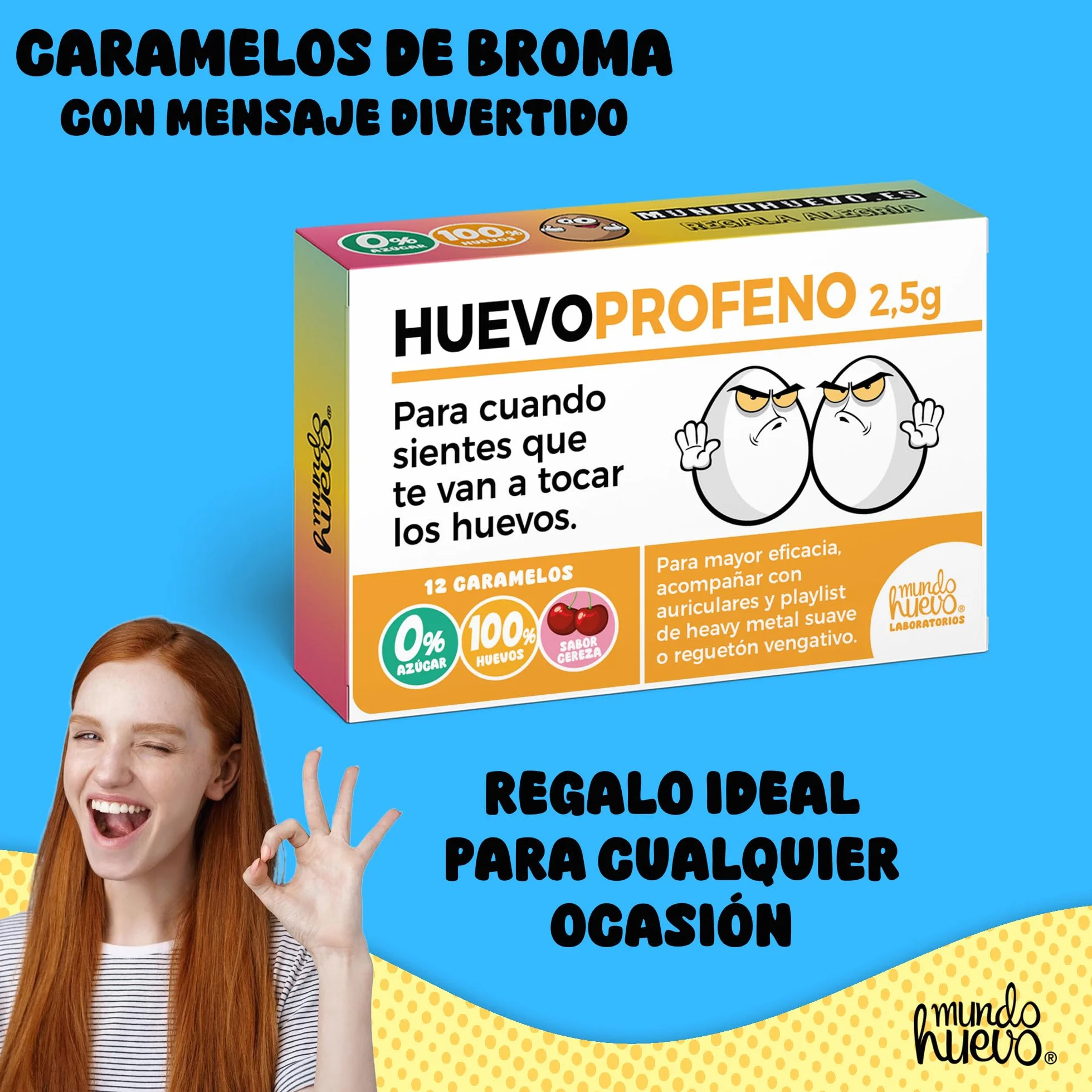 HUEVOPROFENO Caramelos de Broma sin azúcar 12 uds Caja Regalo Divertido