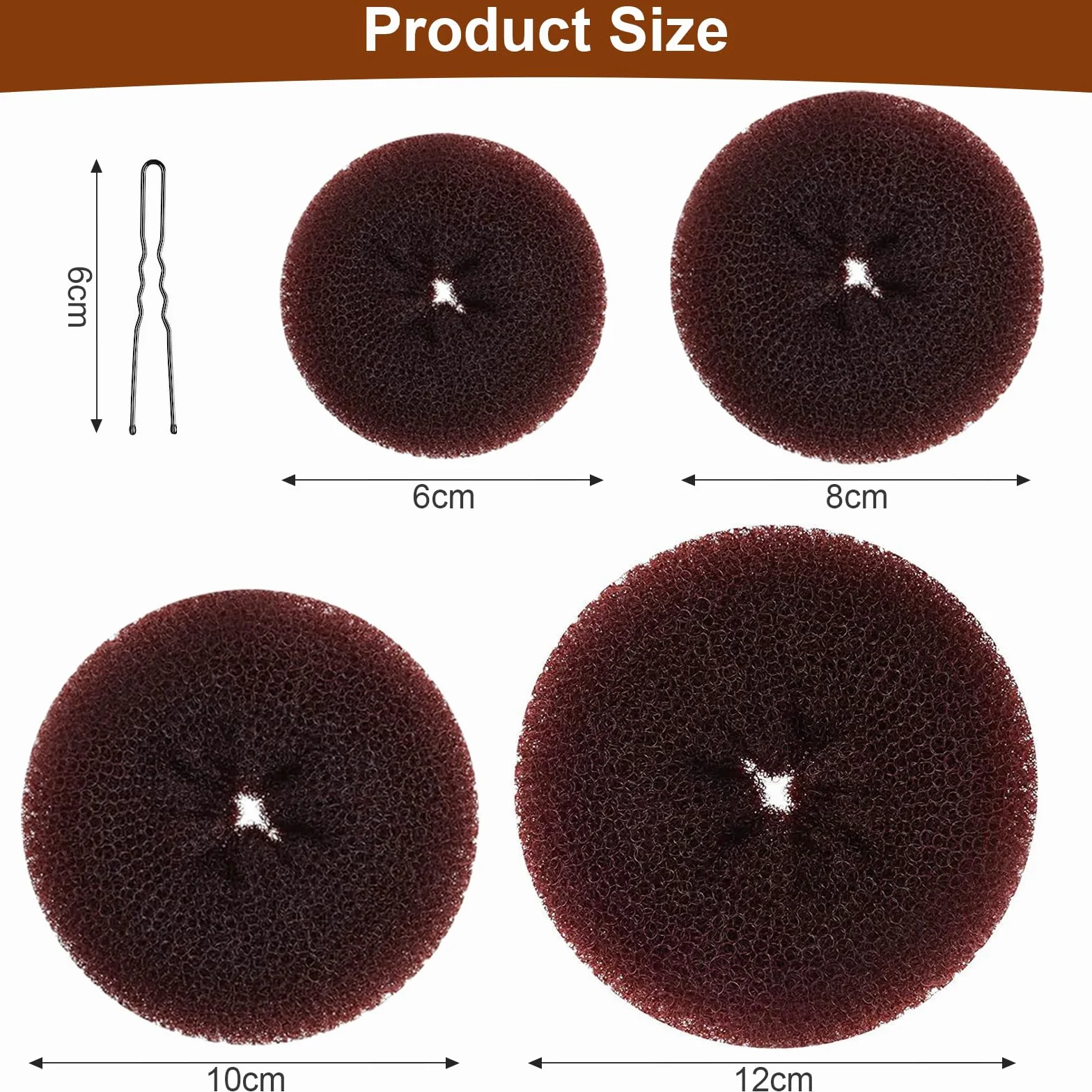 Donut Moño 4 Piezas con 20 Horquillas en Forma de U, Accesorios de Peinado Kit, para Bailarines Niñas y Mujeres (Marrón)