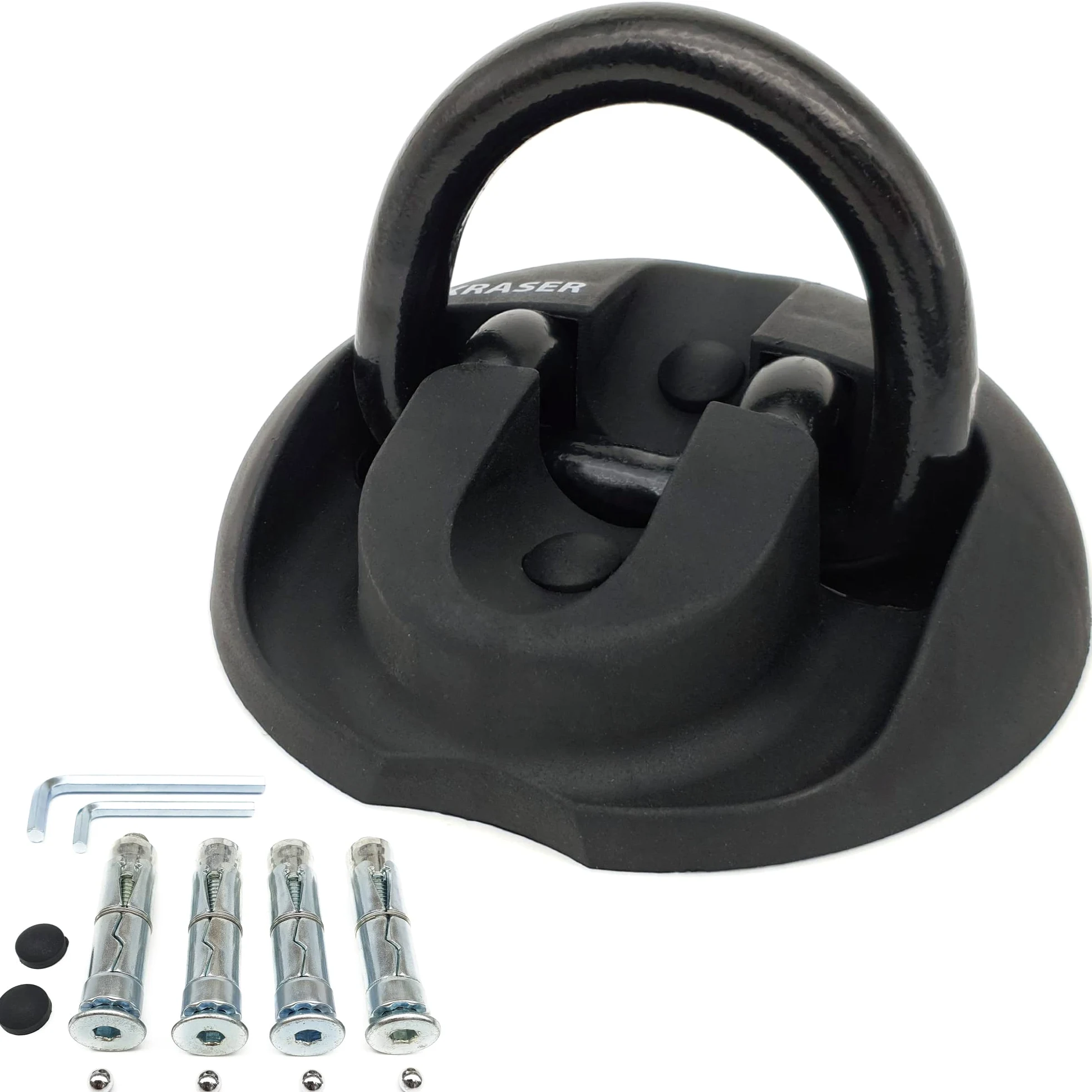 KRASER KR804 Anclaje Suelo Moto para Cadena Seguridad, Anilla ø14 Abatible, 4 Tacos Expansivos, Fijación Antirrobo Pared Garaje Remolque Parking Universal Motocicleta, Scooter, Bici Eléctrica