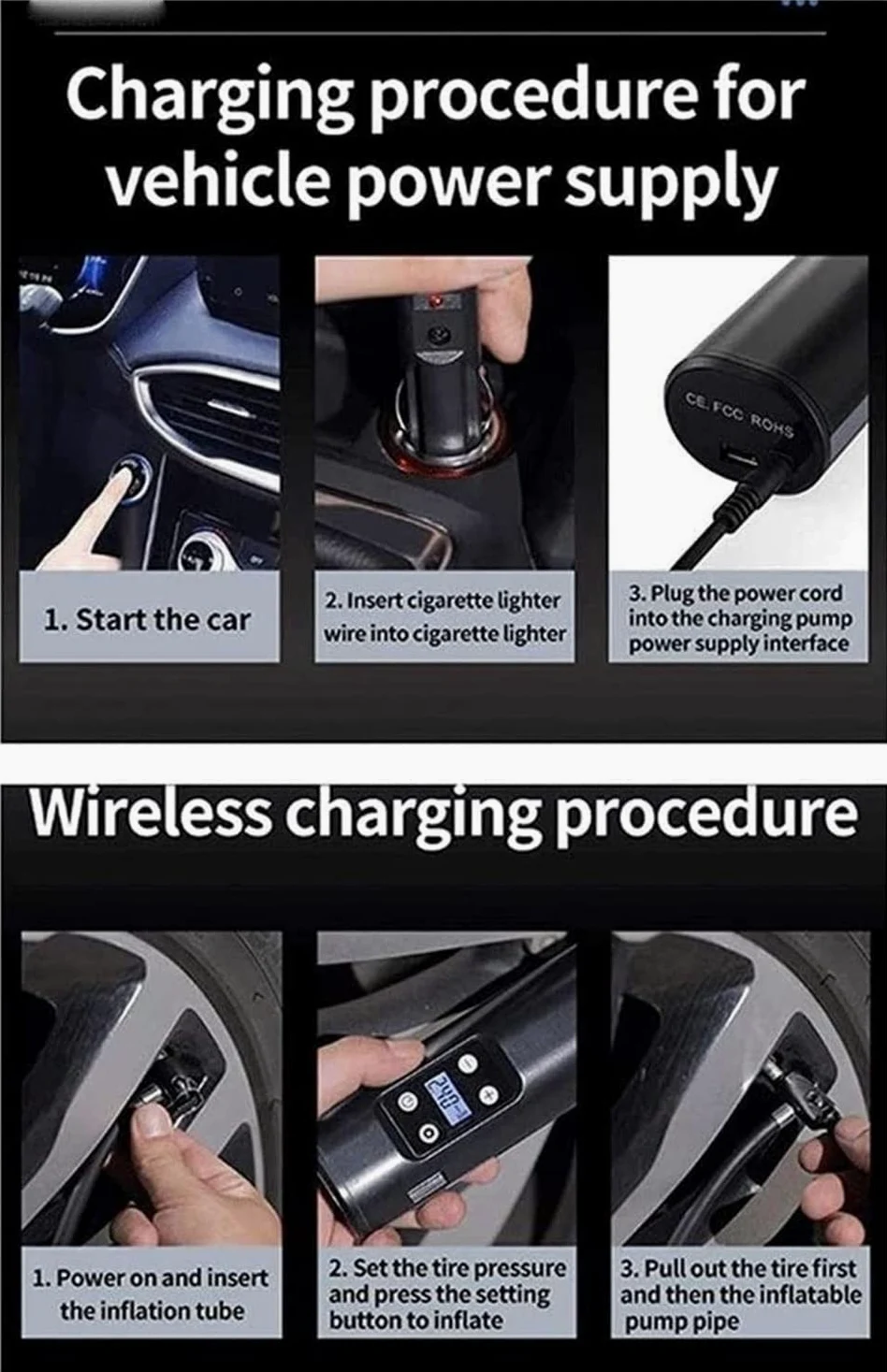 Bomba de aire portátil inflador de neumáticos for compresor de aire for neumáticos for automóviles 1 2V DC Bomba de neumáticos automáticos con manómetro digital, 15 0PSI con emergencia DIRIGIÓ Luz for