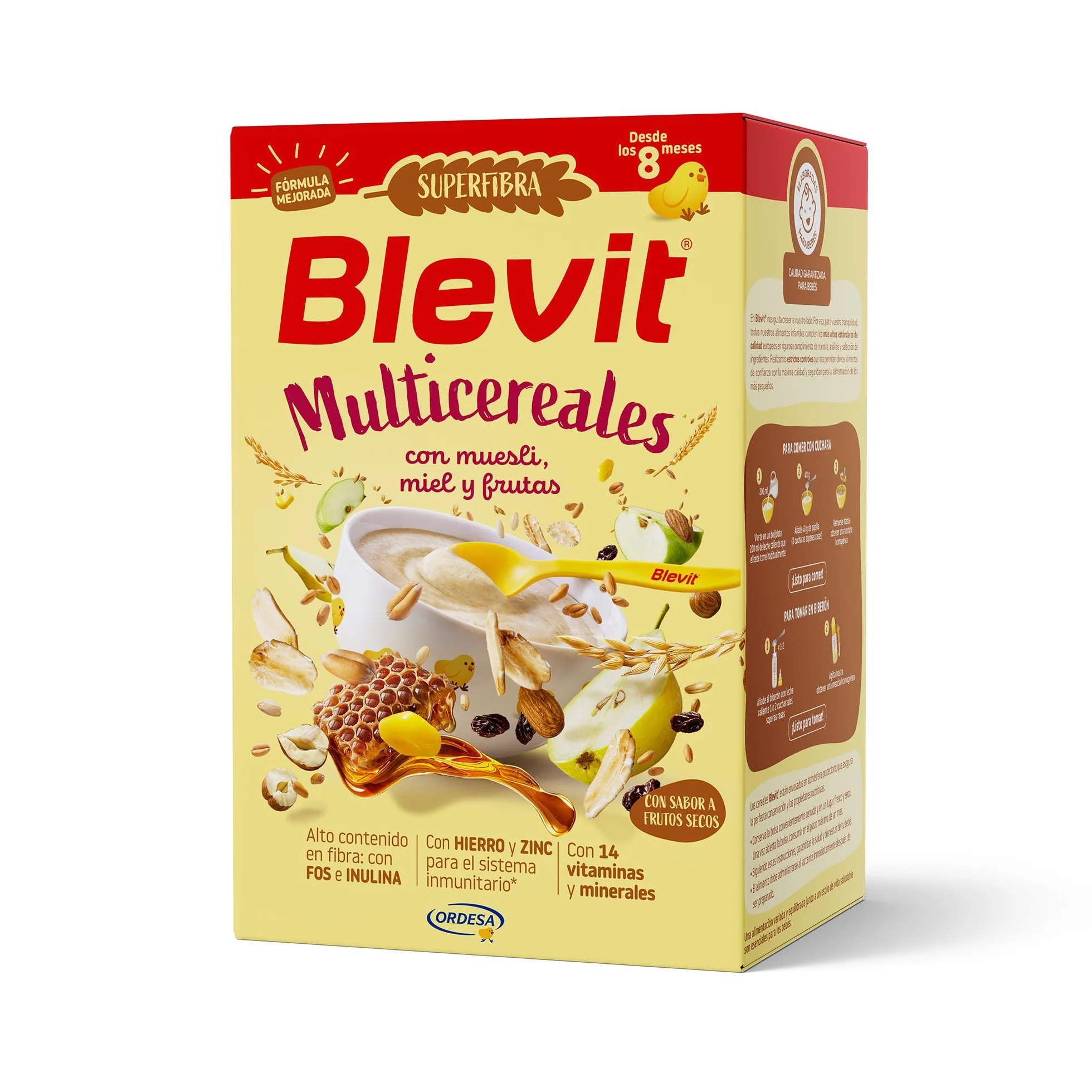Blevit Superfibra Multicereales Papilla 8 Cereales con Muesli, Miel y Fruta 500g para Bebé 8 Meses