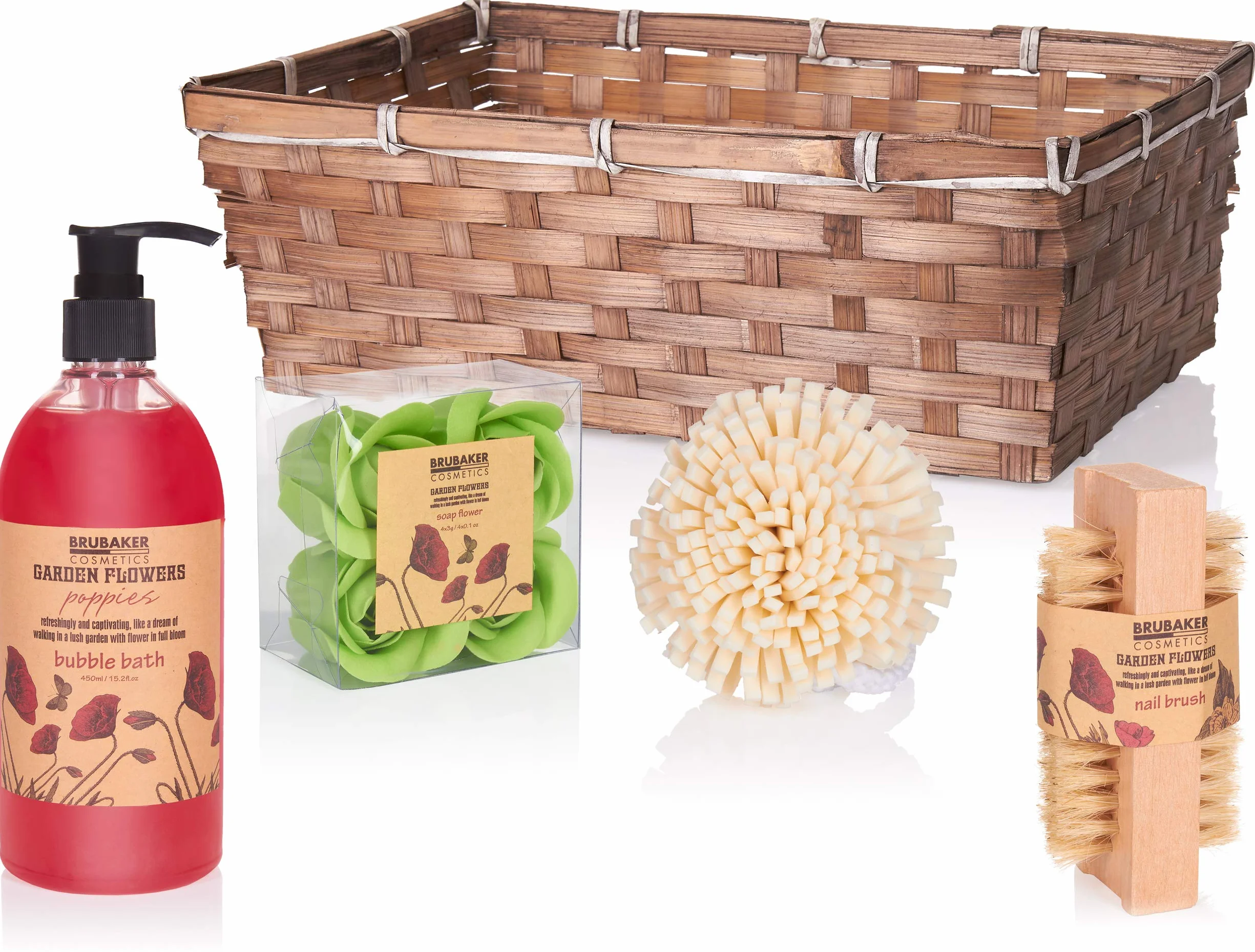 BRUBAKER Cosmetics Set de Baño y Ducha Garden Flowers 14 piezas Cesta Regalo Mujer