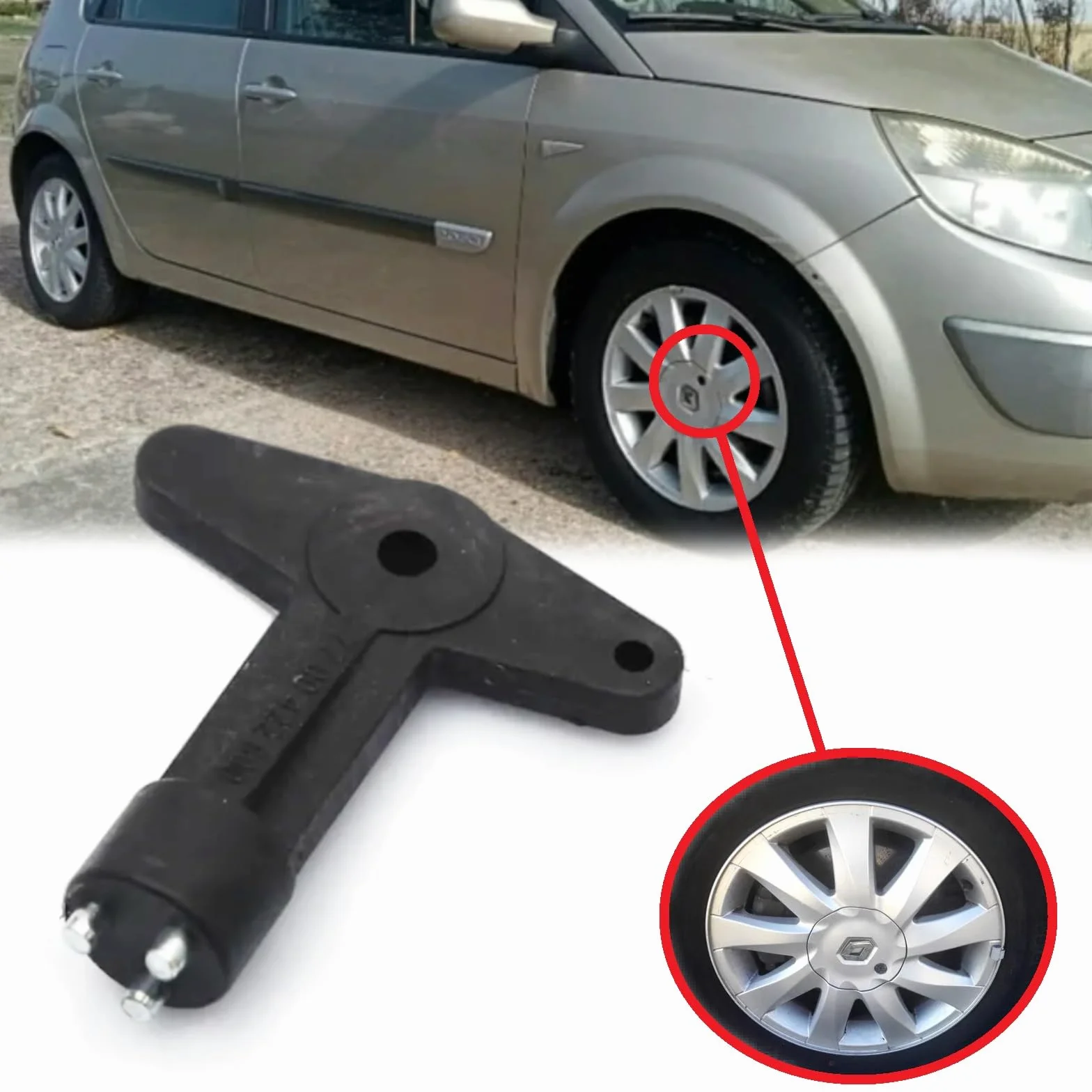 Twowinds - Llave Tapacubos Antirrobo 7700422600 Compatible con Renault Clio, Espace 4, Kangoo, Megane; Opel Astra, Corsa, Vectra - Llave de Extracción de Tornillos de Seguridad M8