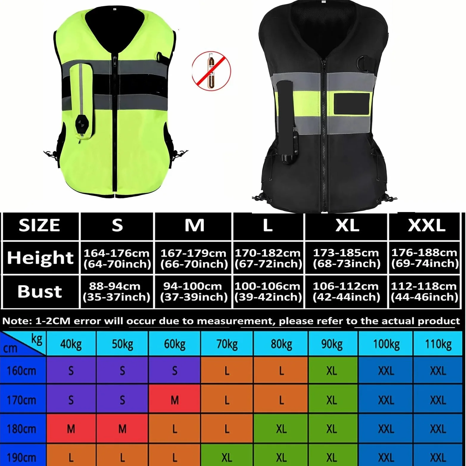Adecuado for Chalecos De Airbag De Motocicleta for Hombres/mujeres Motocross Air-Bag Chaqueta Con Tira Reflectante(Green,Large)