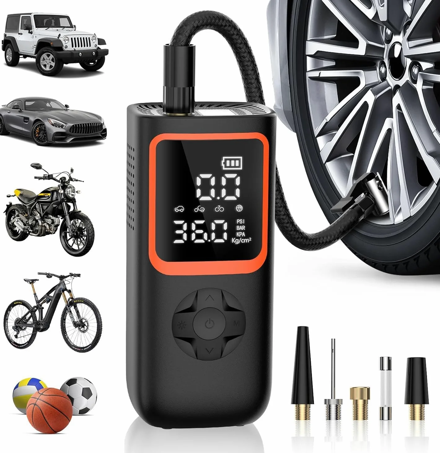 Compresor Aire Portatil- 6000mAh & 150PSI Inflador Electrico para Neumáticos de Coche con Manómetro y Luz LED, 2X Inflado Más Rápido Inflador Ruedas Coche