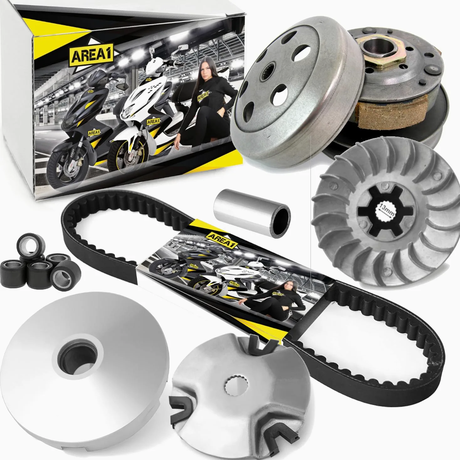 Area1 Kit Variomatic con correa trapezoidal y convertidor para scooter con motor de 50 cc 2T compatible con Aerox Neos Jog Nitro Ovetto MachG Booster,
