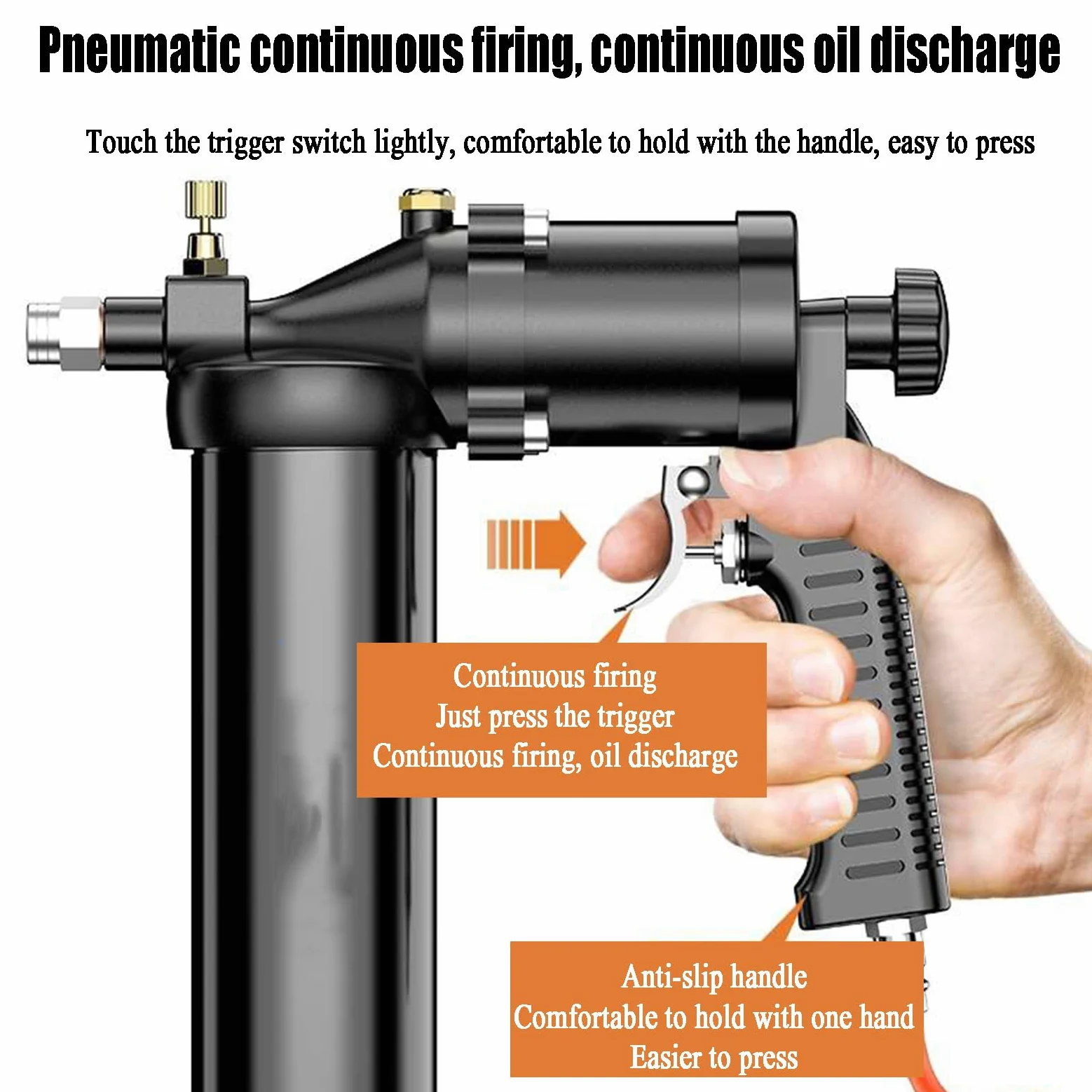 Kit De Pistola De Engrase Neumática para Trabajo Pesado De 12000 PSI, Disparo Continuo Extraíble, con Manguera/Tubo Duro/Boquilla Puntiaguda/Boquilla Plana Y 9 M De Tubo (con Conector)