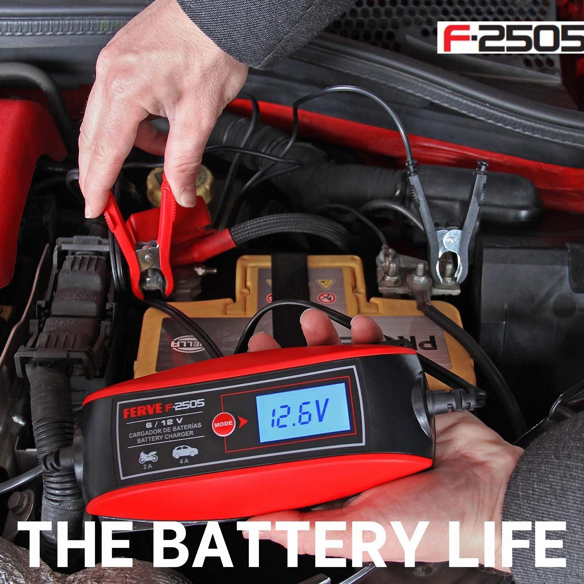 Ferve F-2505 Cargador de baterías Negro Rojo