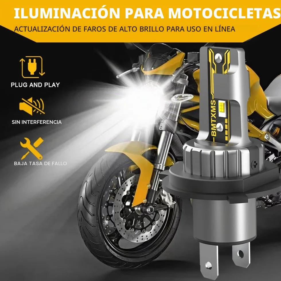 BMT xms H4 LED – 9003 HB2 LED faro para motocicleta, bombilla de carretera, cruce, 600% más brillante, 10000LM 6500 K, blanco brillante
