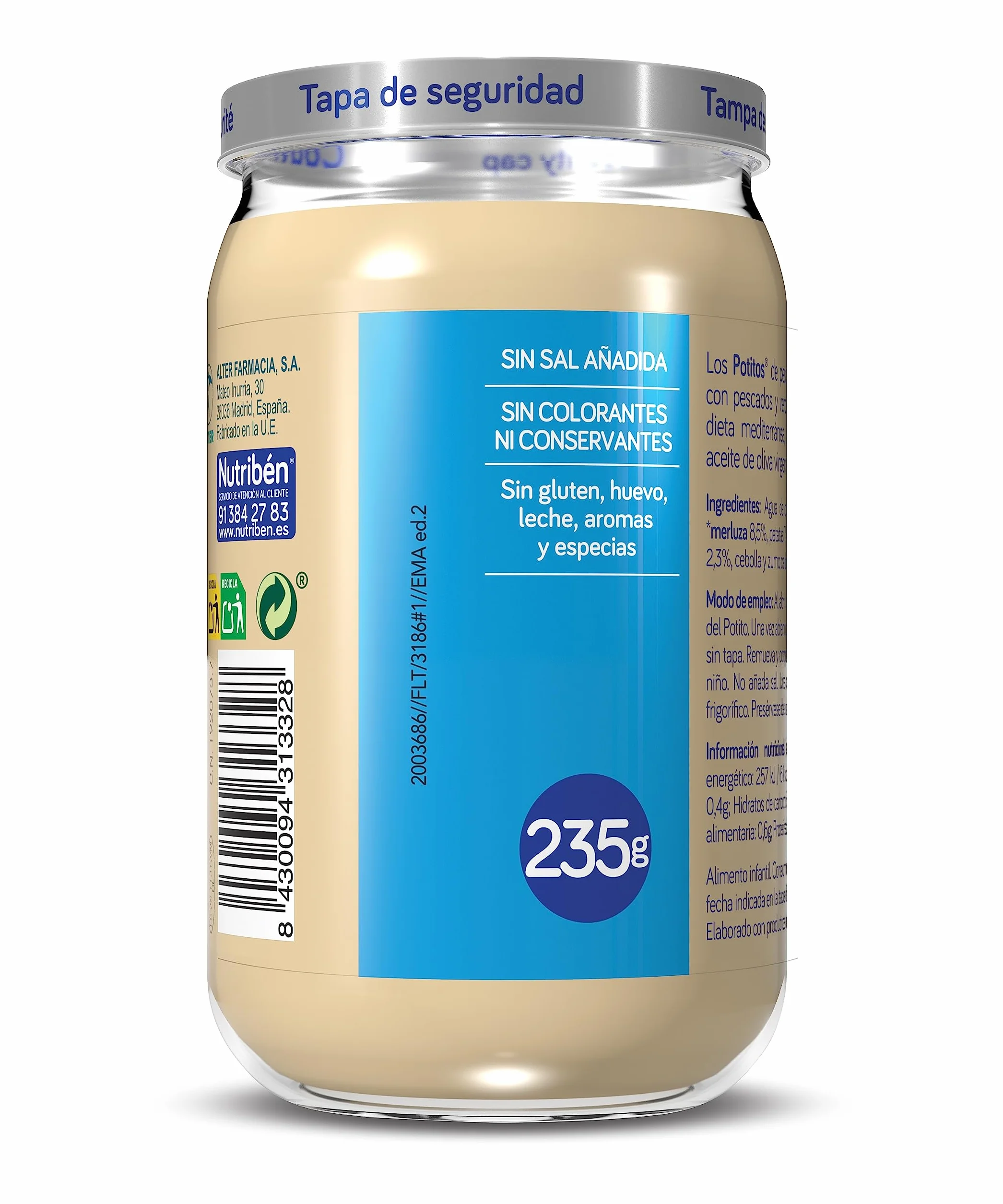 Nutribén Potitos de Guisantes y Zanahorias con Merluza Pack 6 x 235 g Desde 6 Meses