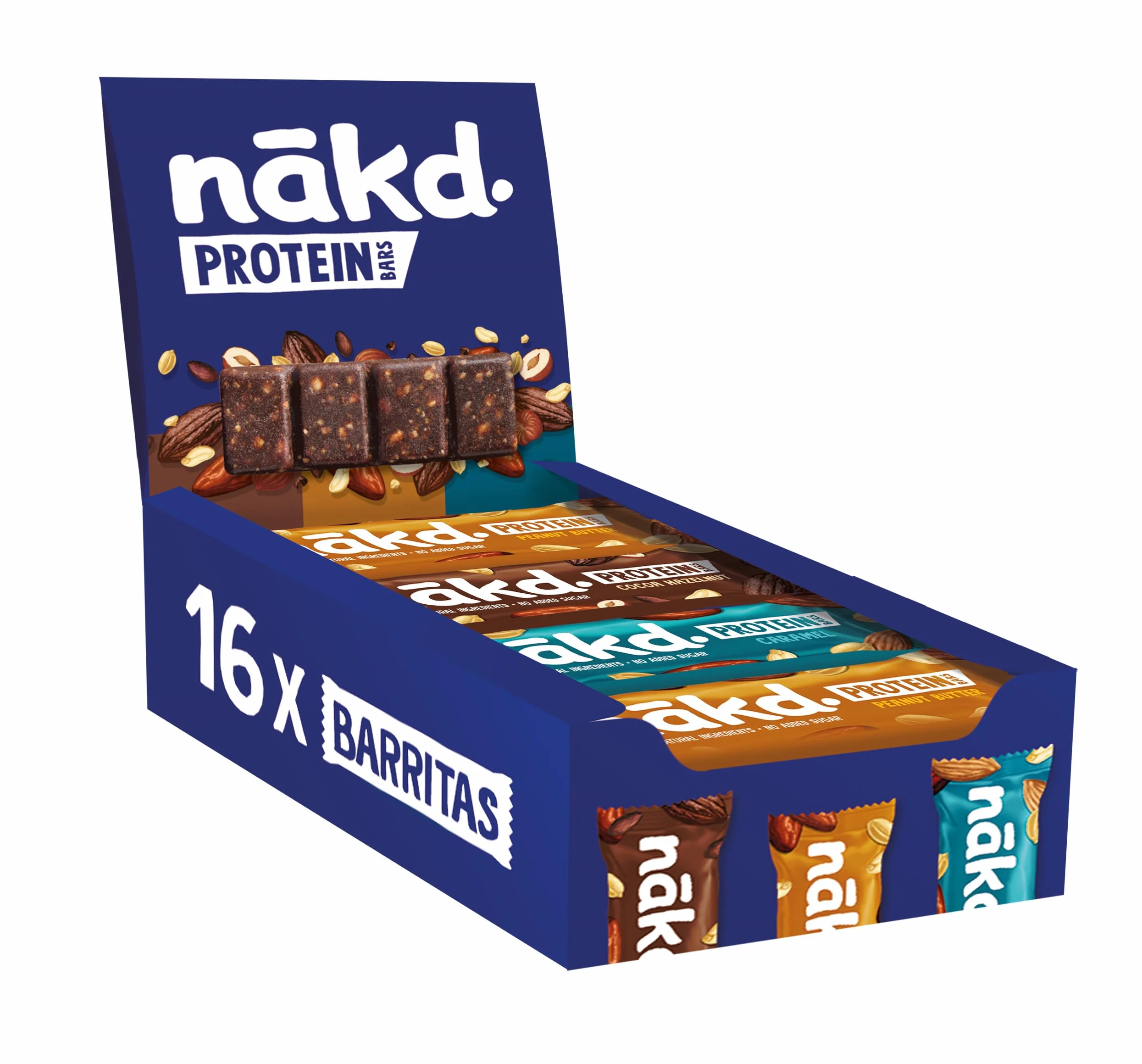Nākd. Protein Pack Multisabores Barritas Proteícas 7g Proteína Vegetal 100% Natural Sin Azúcar Vegano 16x45g 720g