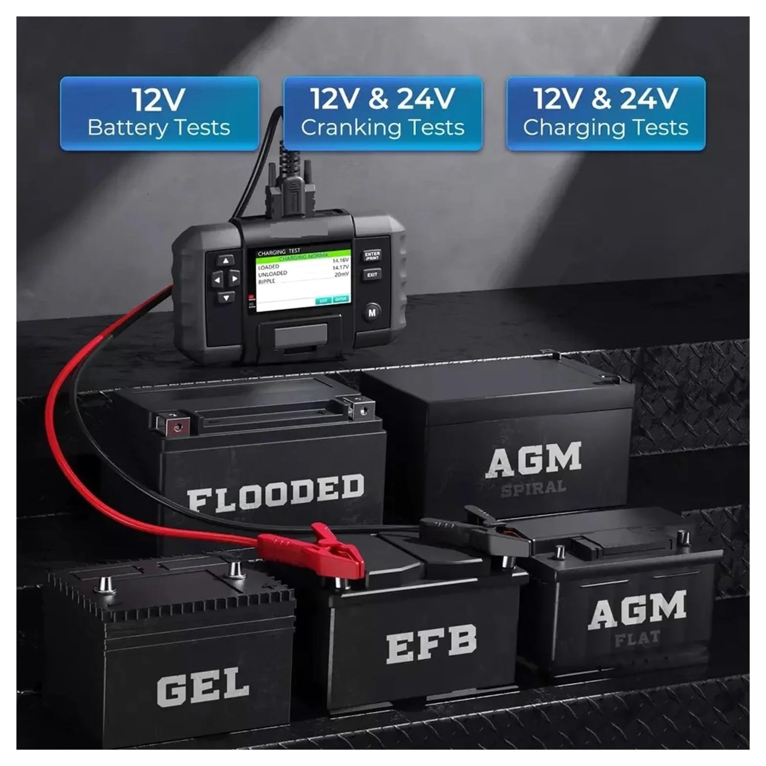 Comprobador de baterias, Probador de batería de coche BT600 de 12 V y 24 V, analizador de plomo-ácido for vehículos con impresora térmica integrada, herramienta for baterías de coche