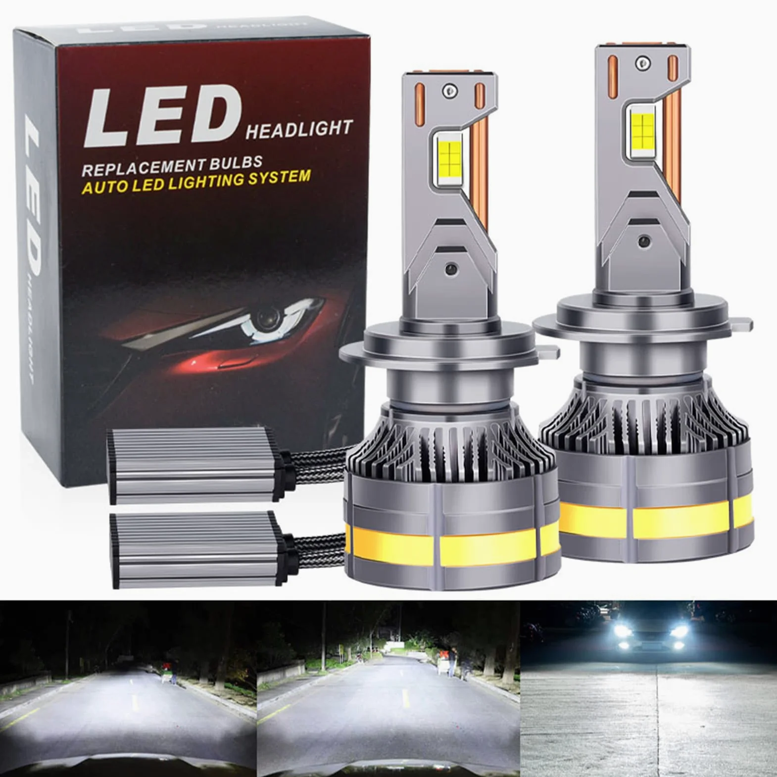 Bombillas LED Para Faros Delanteros, 600% De Brillo Bombilla LED De Temperatura De Tres Colores, Kit De Bombillas Para Faros Delanteros De Repuesto Plug-And-Play, Paquete De 2,H1