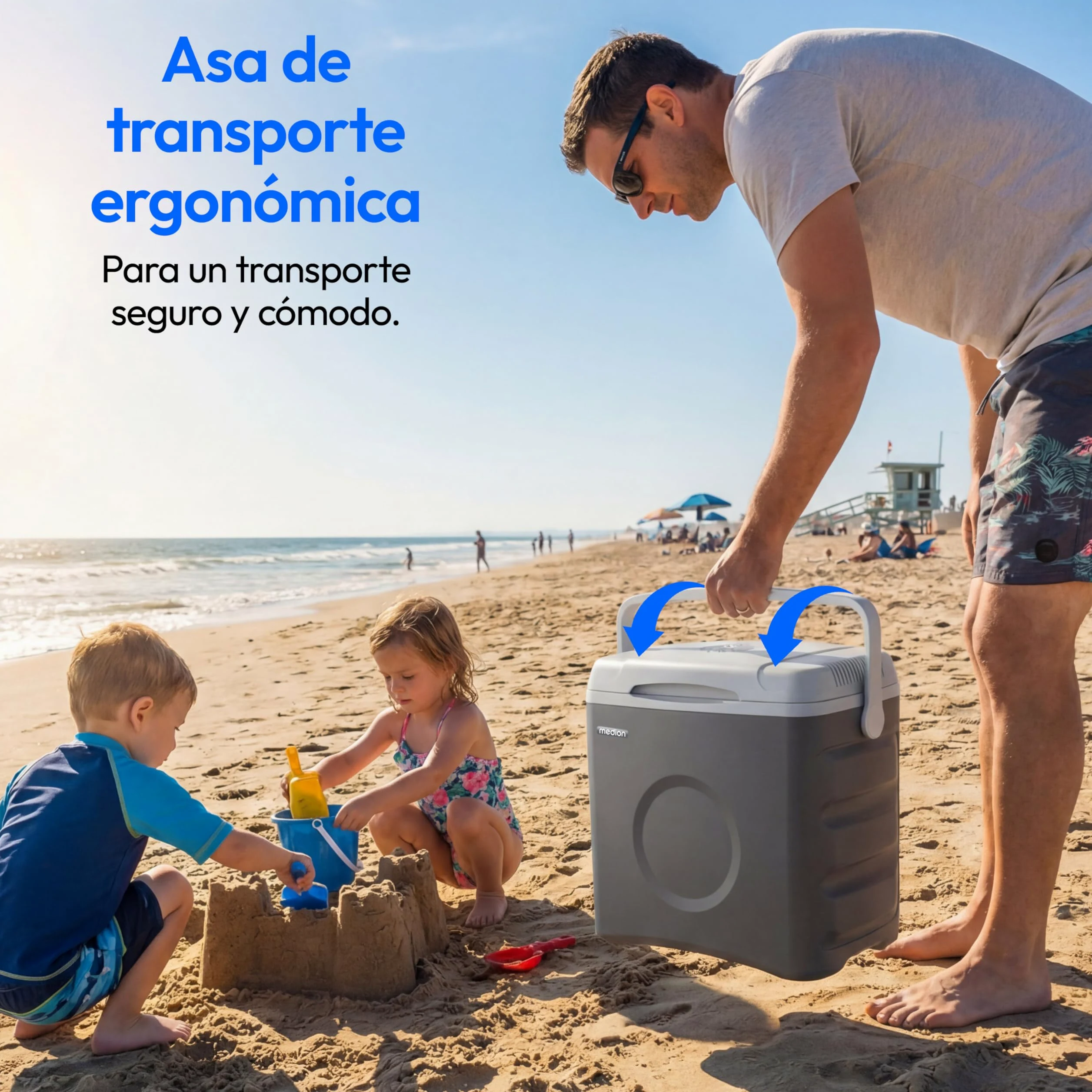 MEDION Nevera Portátil Termoeléctrica 35 L Capacidad Bruta Función Refrigeración y Calentamiento Alimentación 12V Toma de Coche 230V USB 5V para Coche Barco y Camping, MD370030 Gris Clase Energética E