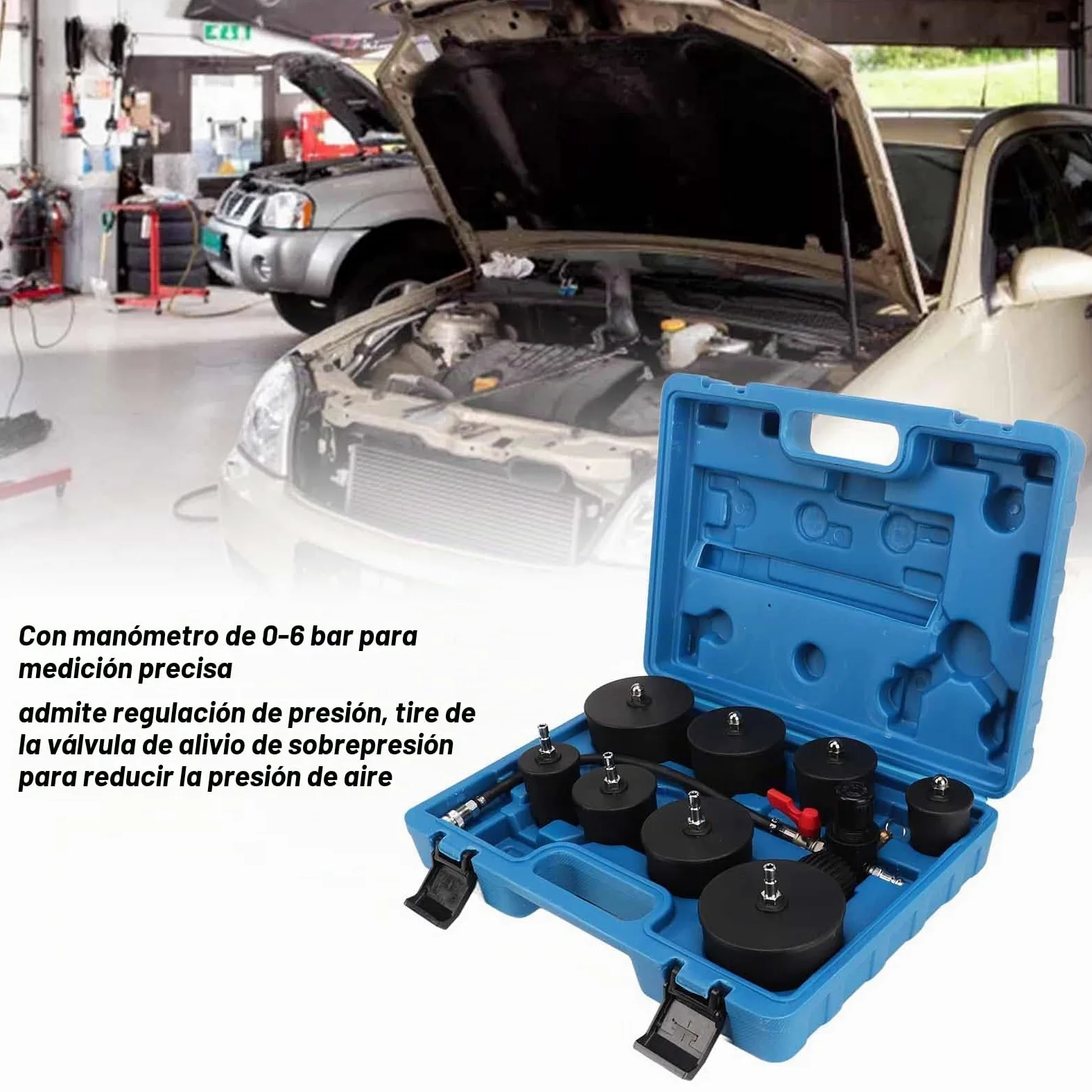 Juego de Probador de Fugas del Sistema Turbo, Probador de Fugas del Sistema Turbo Kit de Prueba de Fugas de Refuerzo de Presión de Aire del Turbocompresor con Probador de Manómetro