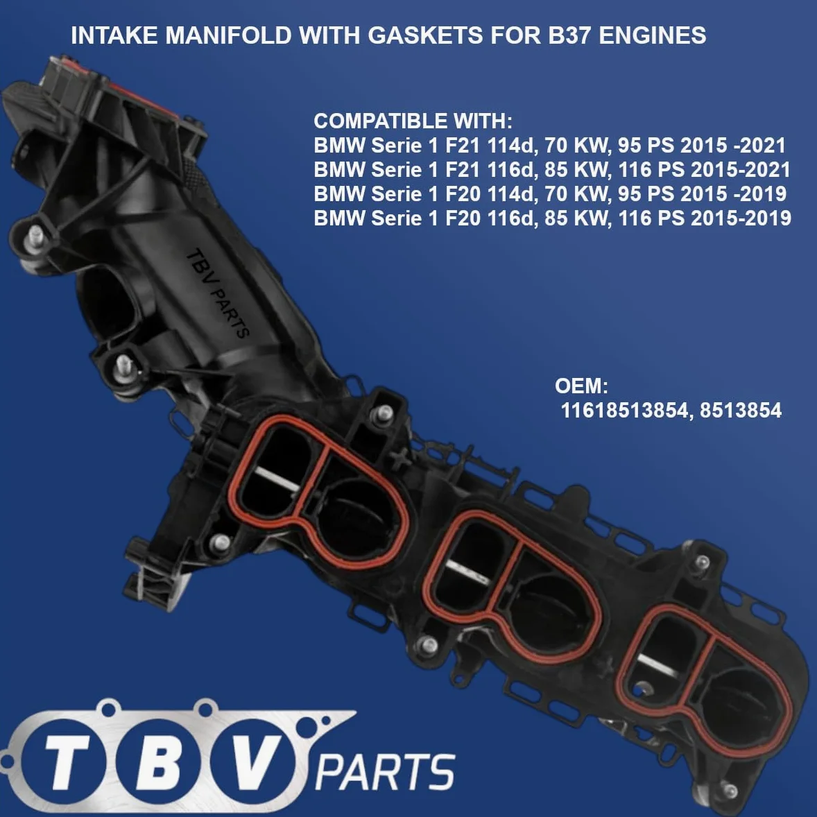 Módulo Colector de Admisión con Juntas Compatible con Serie 1 F20 F21 114d 116d Motor B37 2015-2021 | OEM 11618513854 8513854 | Sustitución Directa