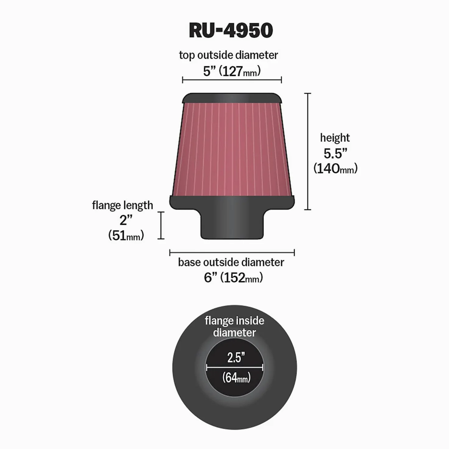 K&N RU-4950 filtro de goma universal Coche y Moto
