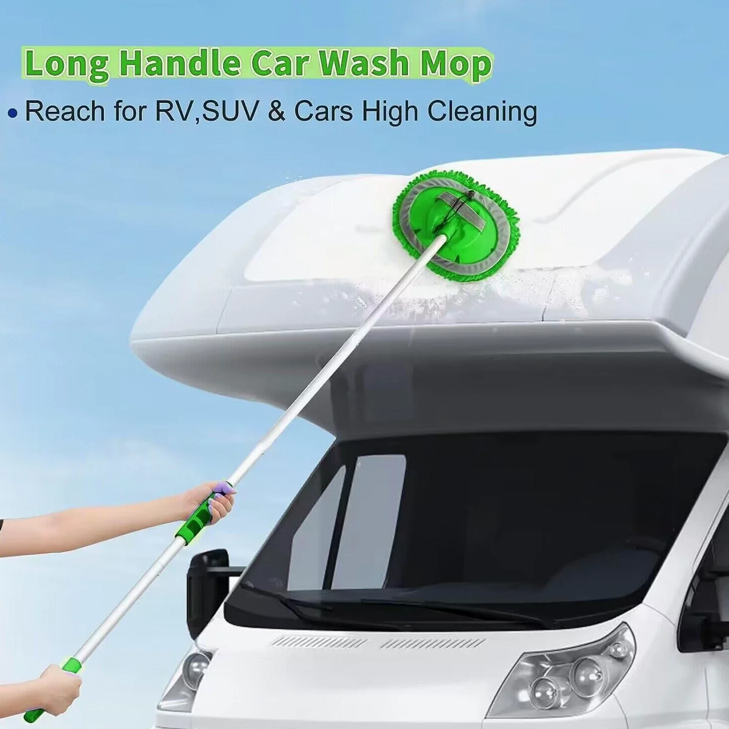 62'' Car Wash Brush with Long Handle, Scratch-Free Soft Bristles Sturdy Car Wash Mop, Complete Cleaning Brush Kit Wash Mitt Towel Windshield Squeegee Wheel Tire Brush for Car Truck RV Green