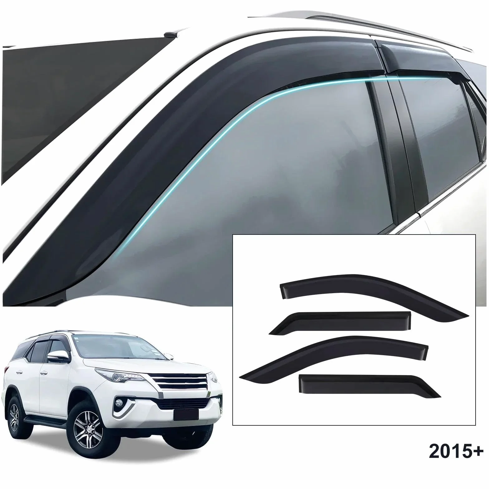 Viseras Viento para Toyota para Fortuner 2015-2020 2021 2022, Doble Cabina, Deflector De Viento, Parasol, Protector contra La Lluvia, Visera para Ventana Guardias Lluvia