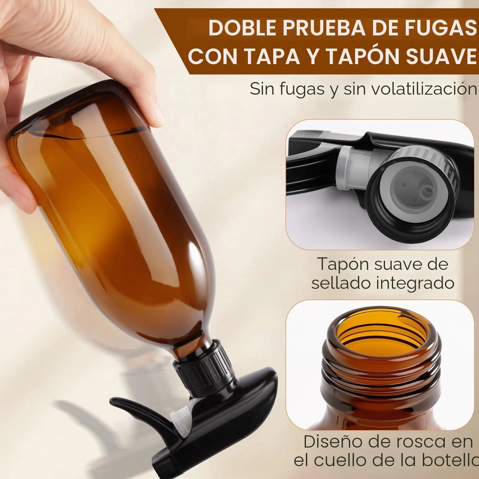 Botellas de Spray Vacías 500ml Vidrio Ámbar Pulverizador para Plantas Limpieza Peluquerías