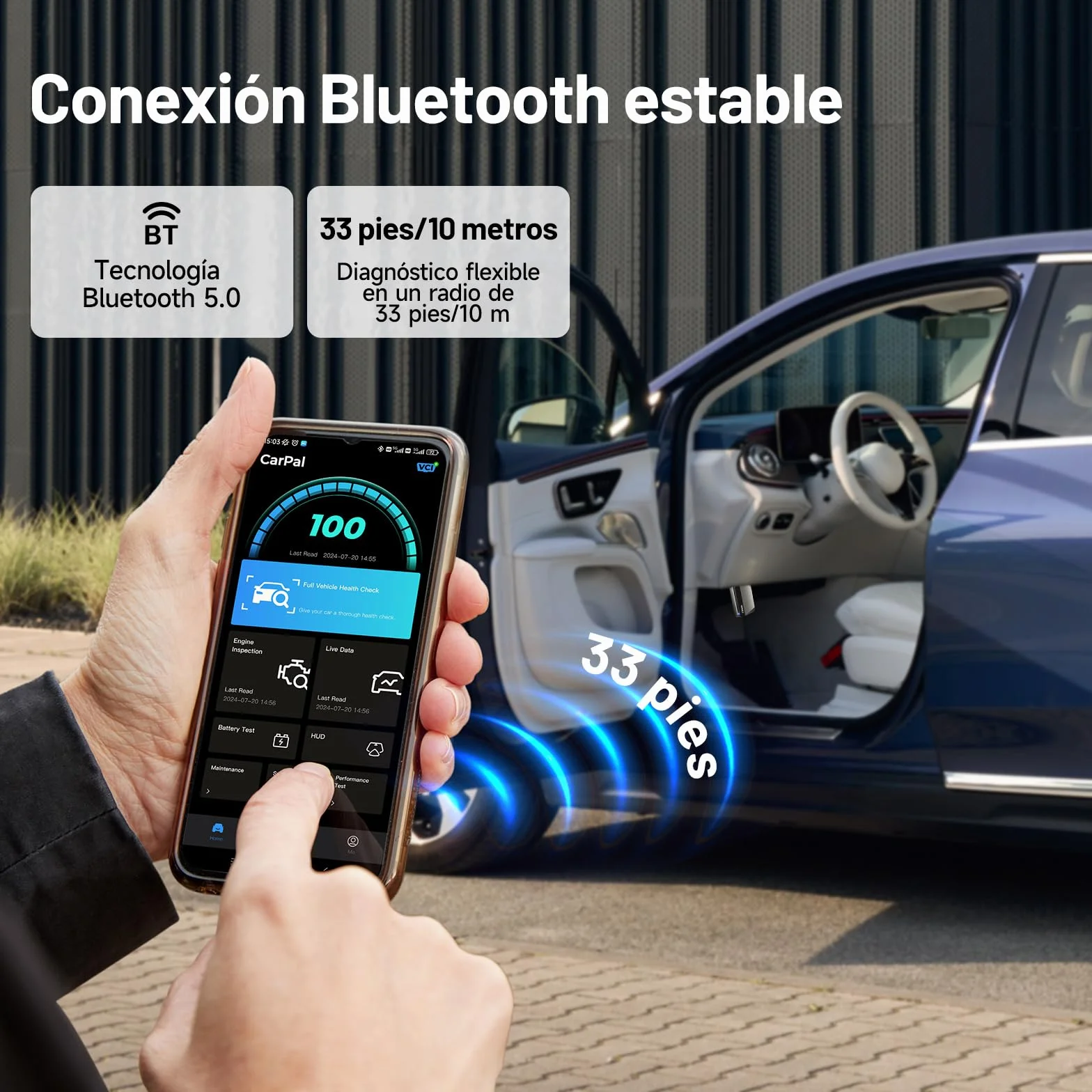 TOPDON Carpal-A OBD2 Diagnosis, Bluetooth Diagnosis Coche Multimarca,Diagnóstico de Todos los Sistemas, 6 Servicios Reset, AutoVIN, Smog Check, Guía de Reparación, Inspección del Motor