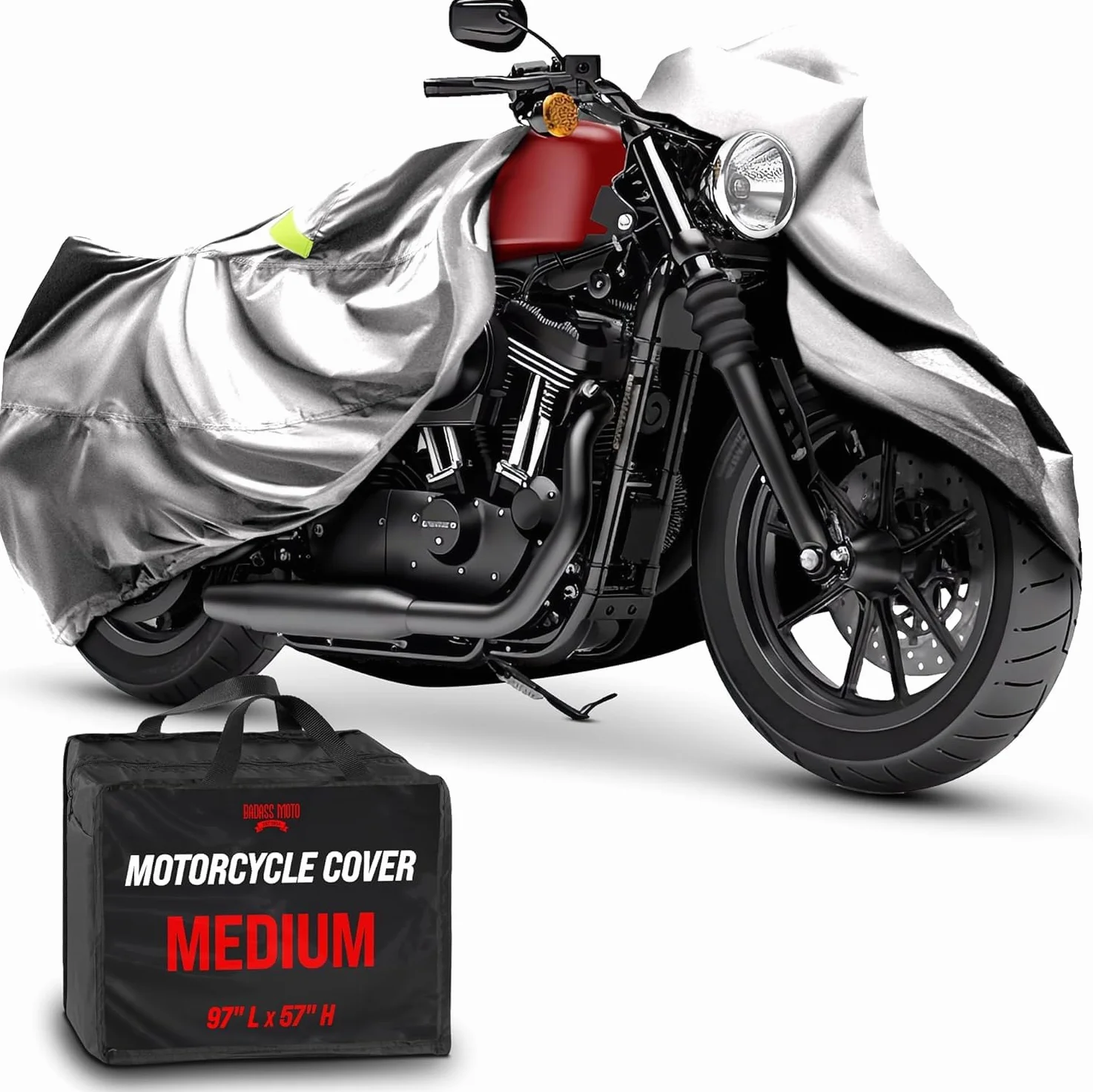 Badass Moto Ultimate - Funda impermeable para motocicleta, fundas de motocicleta para almacenamiento al aire libre para Harleys, bicicleta de calle o deportiva, costuras selladas, forro de parabrisas
