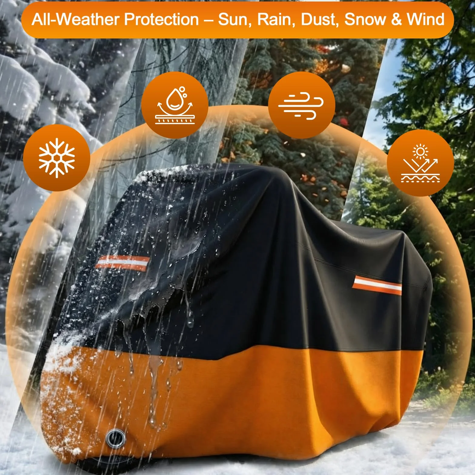 Favoto Funda para Moto y Scooter - Cubierta Impermeable y Anti-UV con Orificio para Candado, Lona de Protección Exterior e Interior, Negro y Naranja, 245x105x125cm