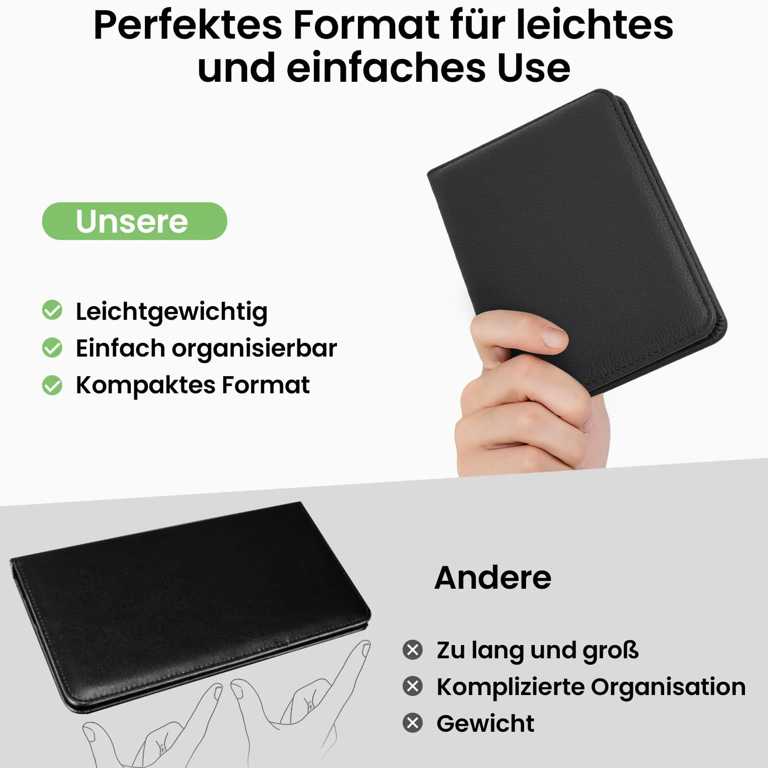 RSAquar Porta Documentos para Coche – Funda Compacta de PU para Registro del Vehículo, Seguro y Permiso de Conducir – Organizador para Guantera (Negro)