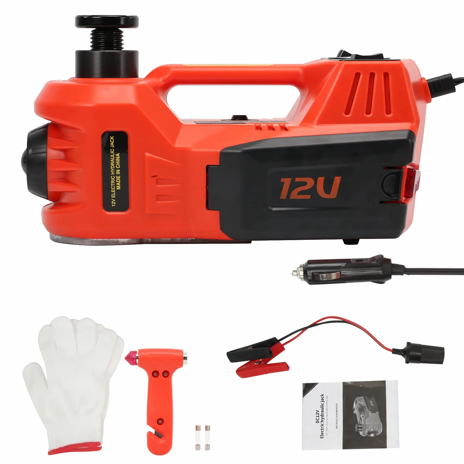 Gato hidráulico eléctrico 5T, 12 V, 155 – 450 mm, rango de elevación, herramienta de cambio de neumáticos, kit para reparación de neumáticos de emergencia, con caja de transporte