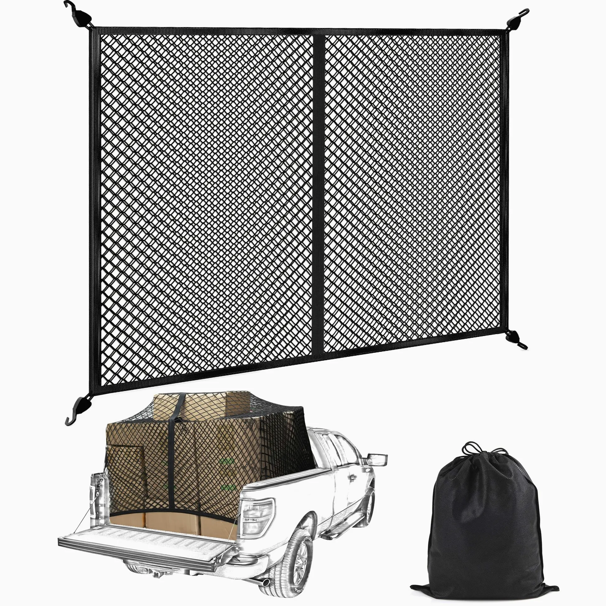 Bumbee Red de Carga para Cama de camión, elástica de Doble Capa, elástica hasta 7 pies x 7 pies, Malla pequeña, Organizador de Almacenamiento Duradero para camioneta, Maletero, SUV, Barco