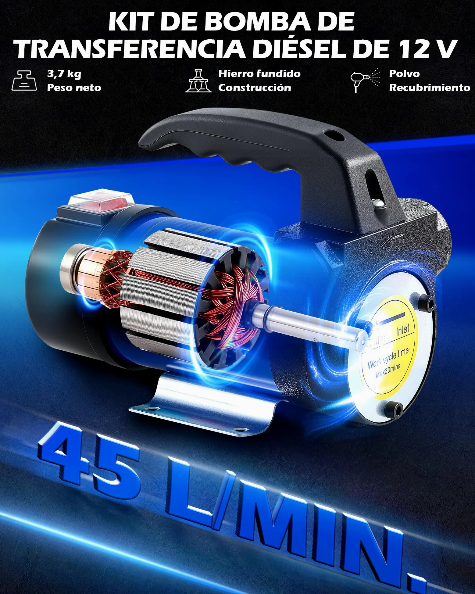 Orion Motor Tech Kit de Bomba de Transferencia Diésel, 12V Bomba de Transferencia de Combustible con Boquilla y Mangueras, Kit de Combustible Eléctrico de Queroseno Diesel con Caja de Transporte