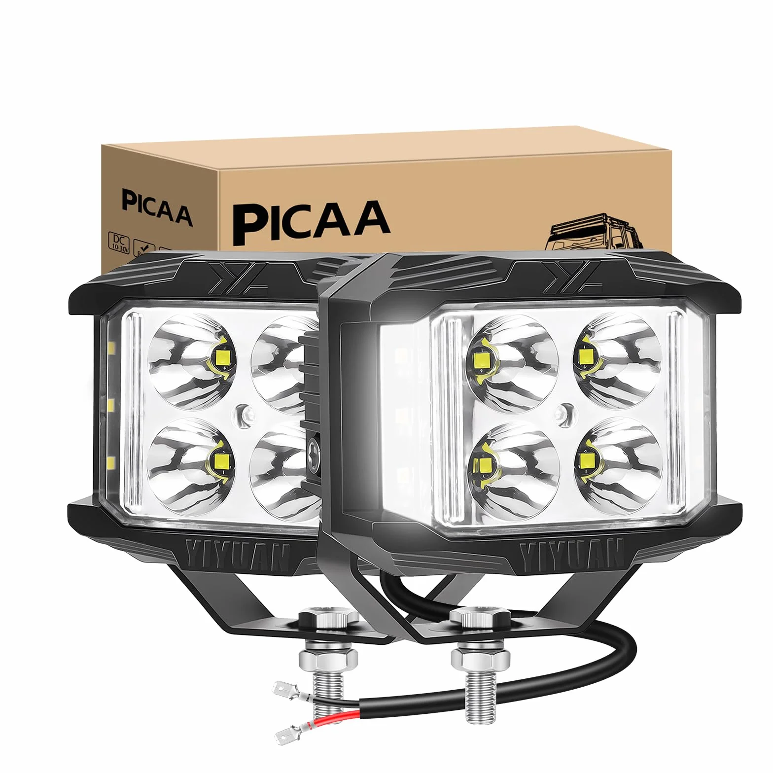 PICAA Foco de trabajo LED, 2PCS 4 pulgadas 35W LED Luz de inundación Tractor,3 lados brillan,12V-24V 6000K blanca Focos LED para Tractores Luz de Niebla Coche,SUV, UTV, ATV, Off-road,Camión,Moto
