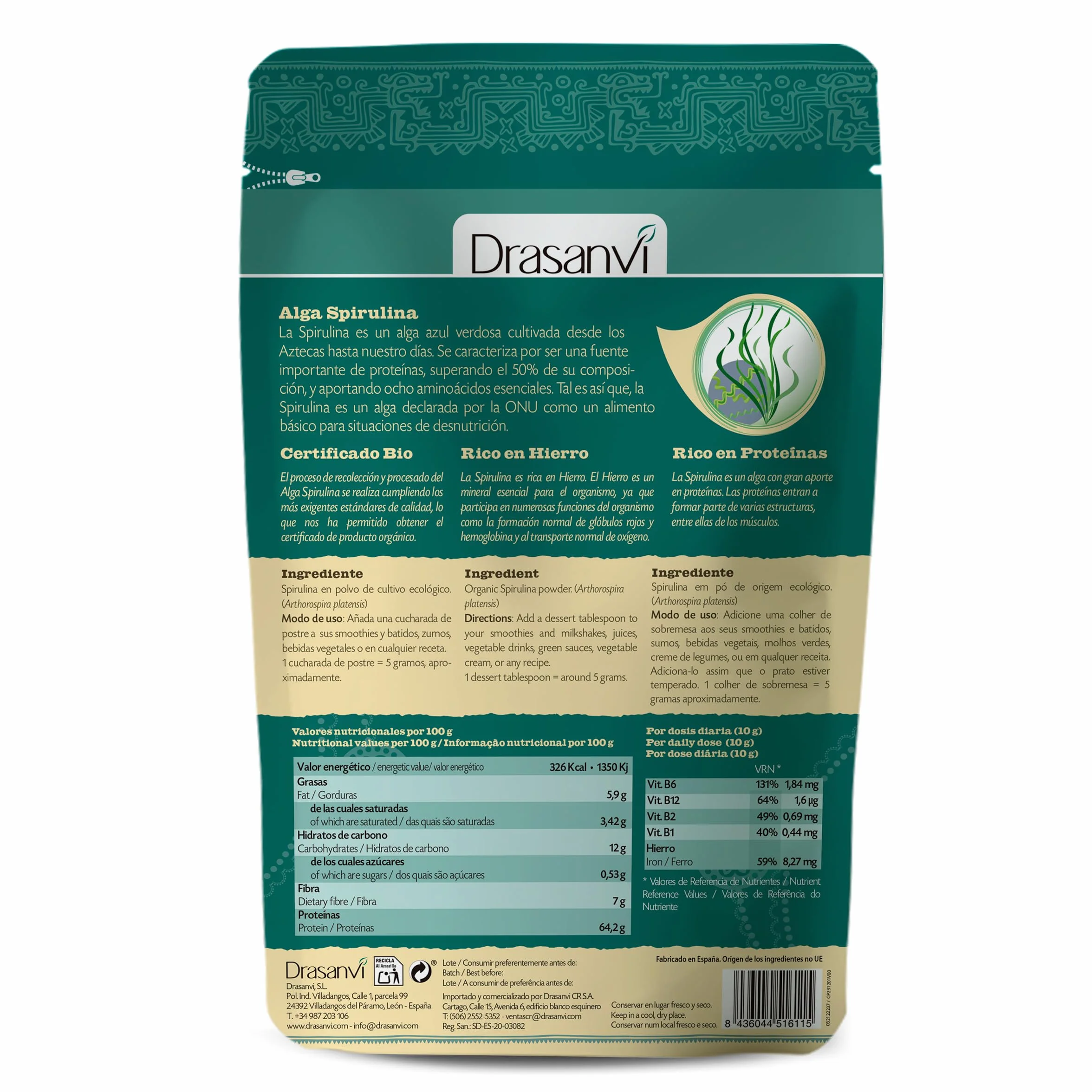 ALGA SPIRULINA BIO 150GR DOYPACK DRASANVI