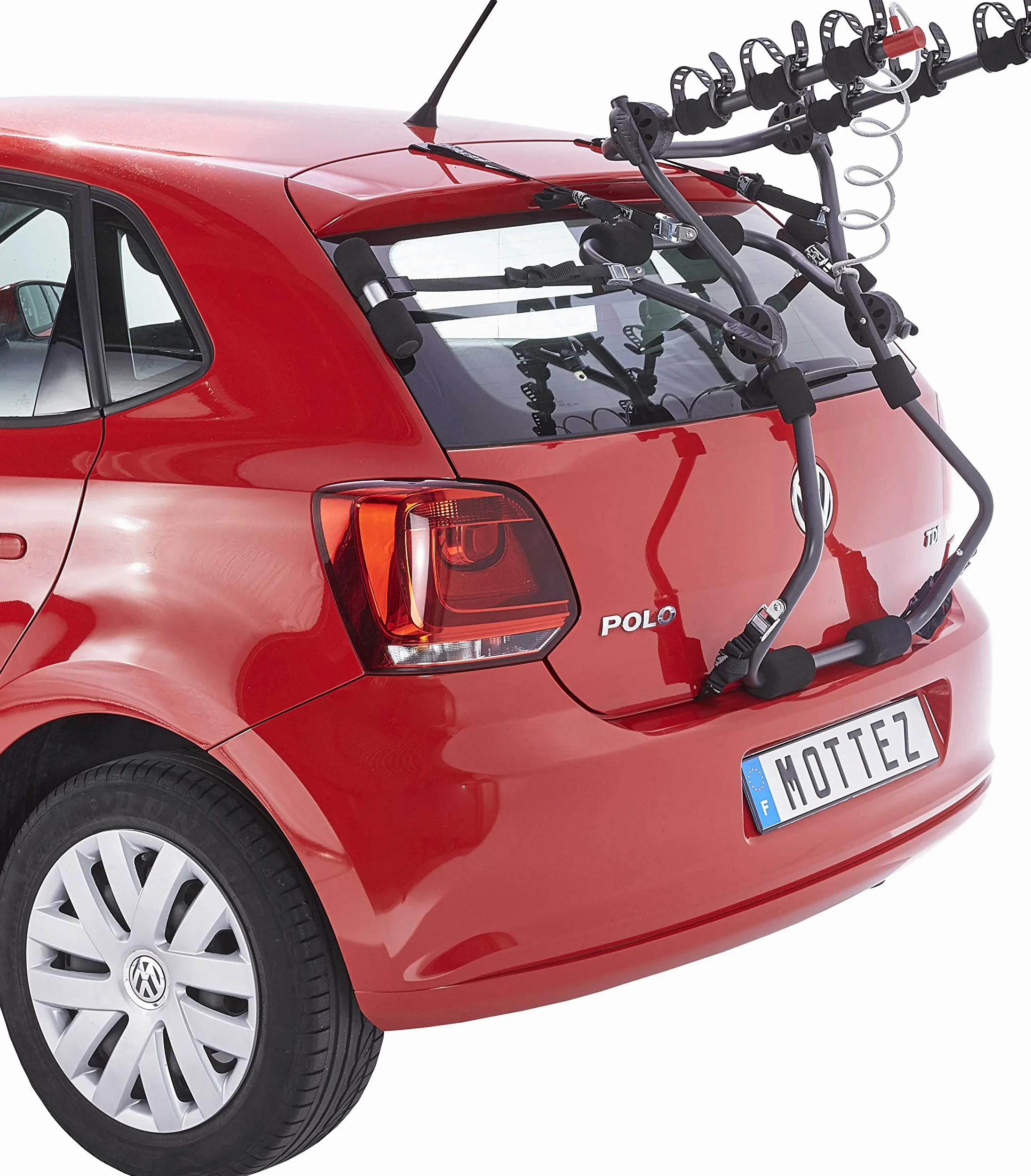 Mottez A016P3 - Portabicicletas con correas para 3 bicicletas con candado antirrobo