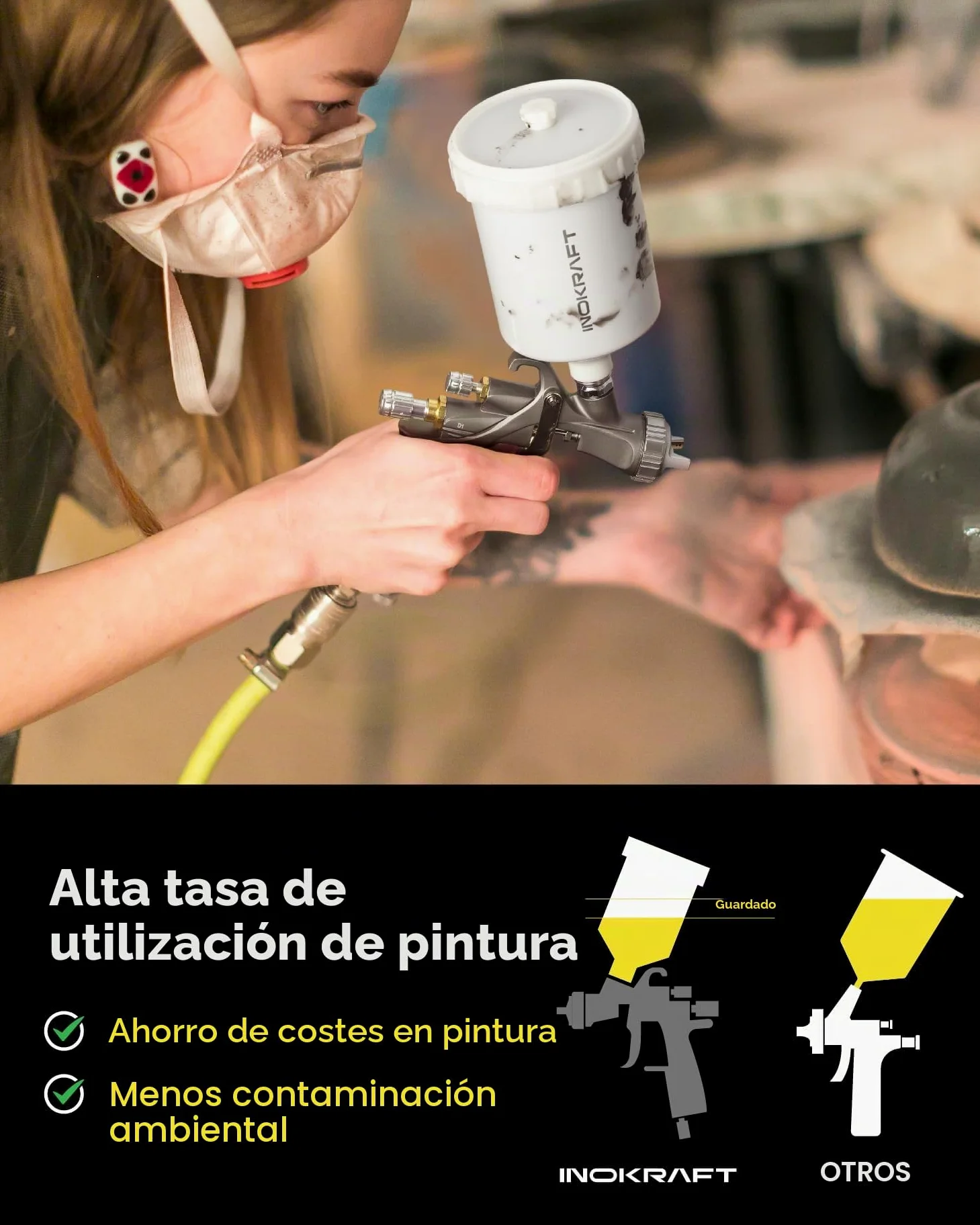 InoKraft Kit básico de Pistola pulverizadora de Aire D1 LVLP, fácil de Usar, Pistola de Pintura para Pintura de automóviles y casa, Boquilla de 1,3 mm, con Accesorios de pulverización de Pintura