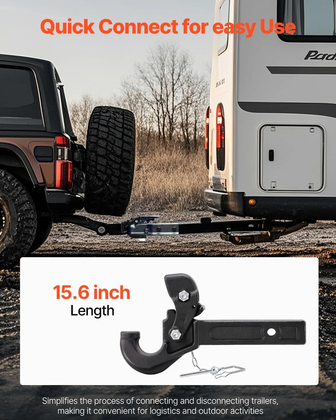 VEVOR Gancho de Enganche de Pivote 37 x 8 x 15 cm, Capacidad de Remolque de 9070 kg, Compatible con Receptores de Conexión de 2", se adapta a Anillos de Luneta de 2,5"-3", para Varios Remolques, Negro