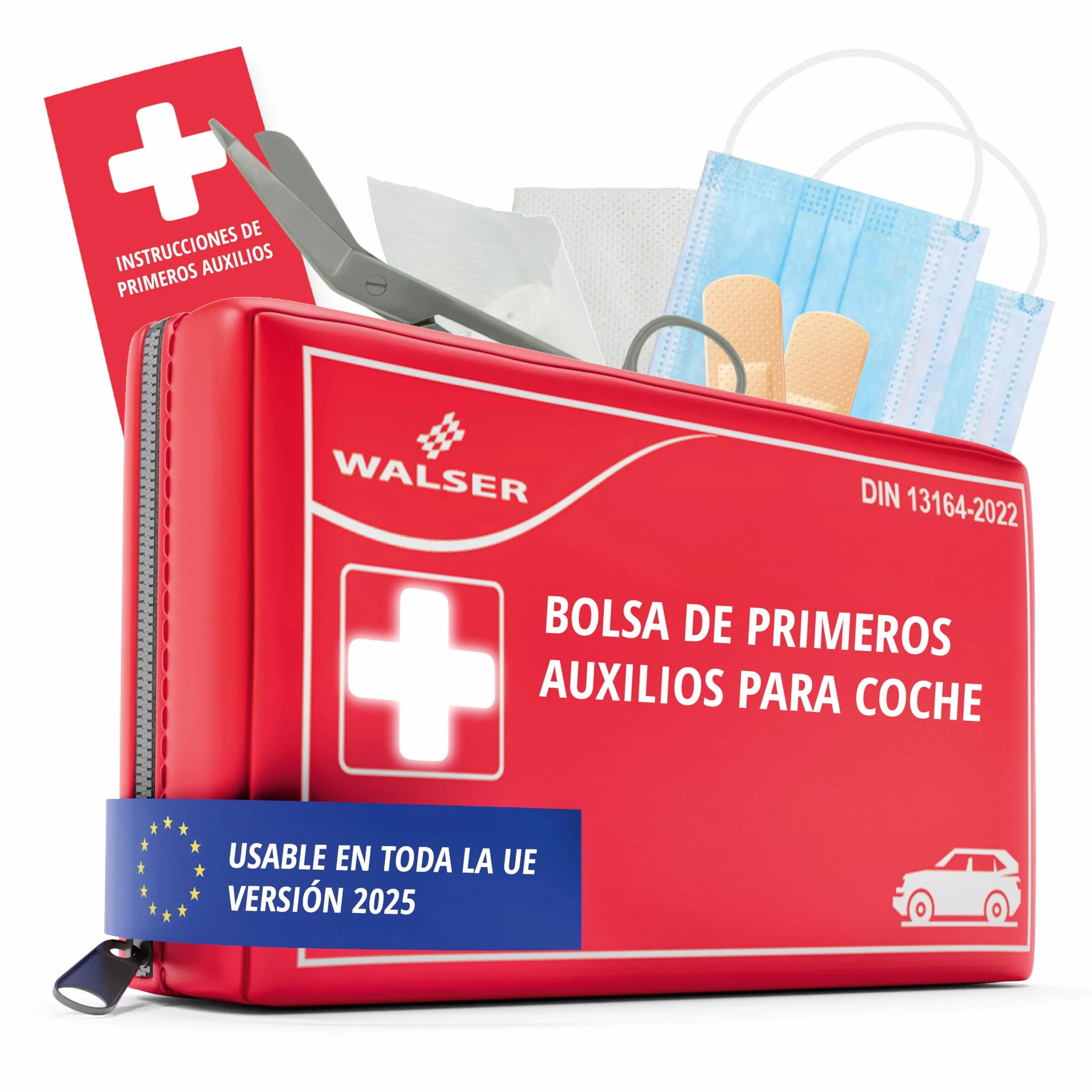 WALSER Bolsa de primeros auxilios para coche DIN 13164:2022 kit rojo 44283