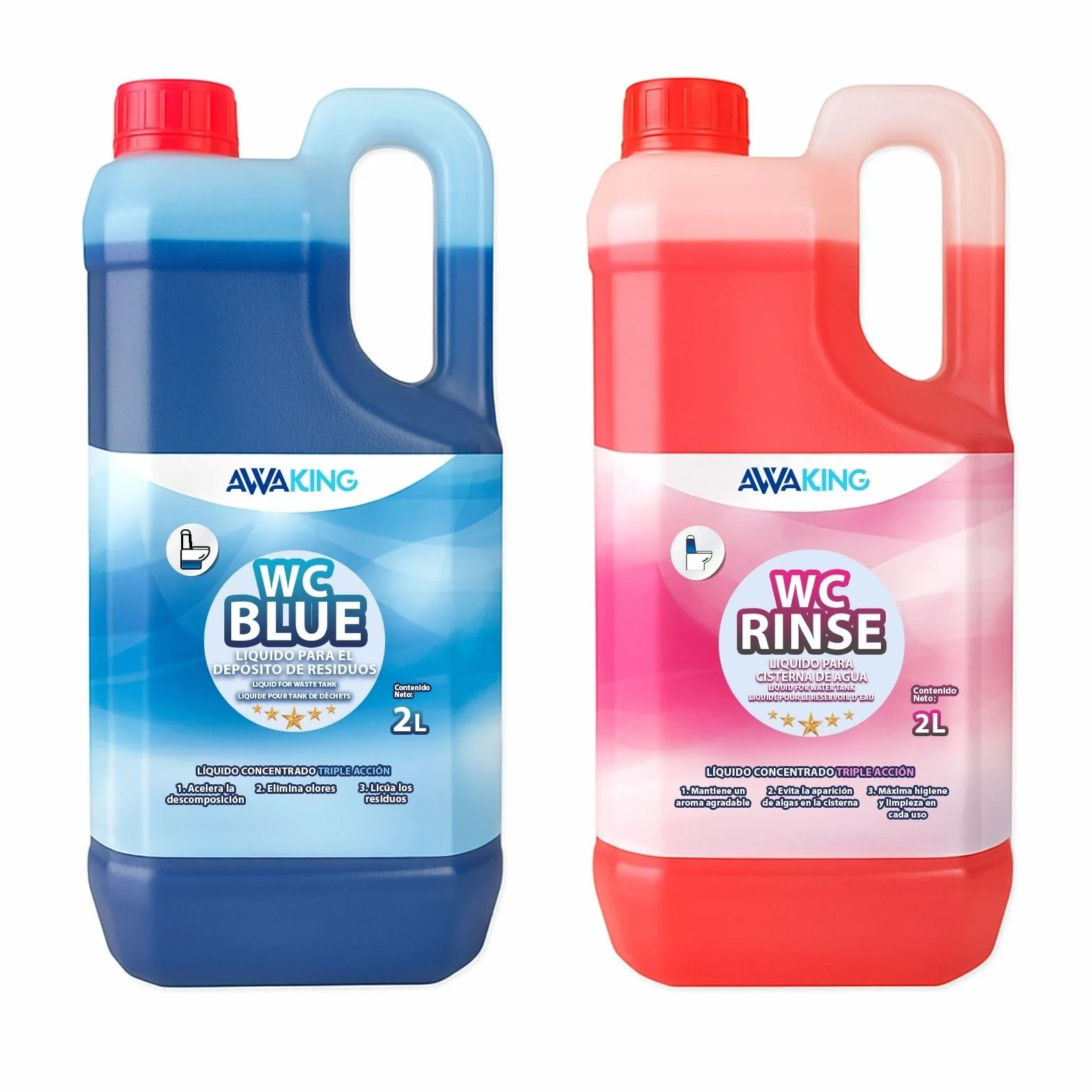 PLANTAWA Líquido Químico Blue 2L + Rinse 2L | liquido wc quimico caravana y wc portatil | liquido autocaravana wc con acción desodorizante | Fácil de usar y transportar