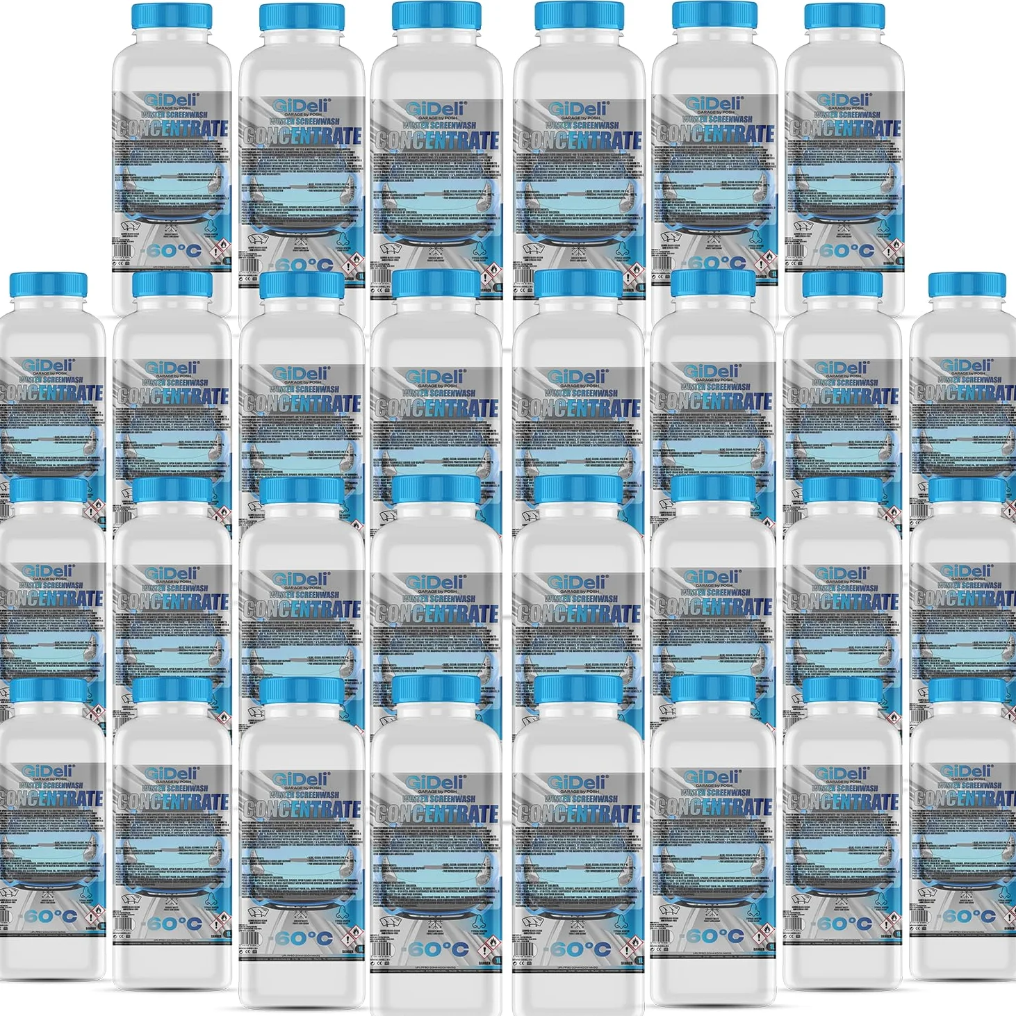 GiDeli Anticongelante concentrado para parabrisas, 30 x 1 l, anticongelante de -60 °C, agua para limpieza contra heladas, limpiador de parabrisas de invierno