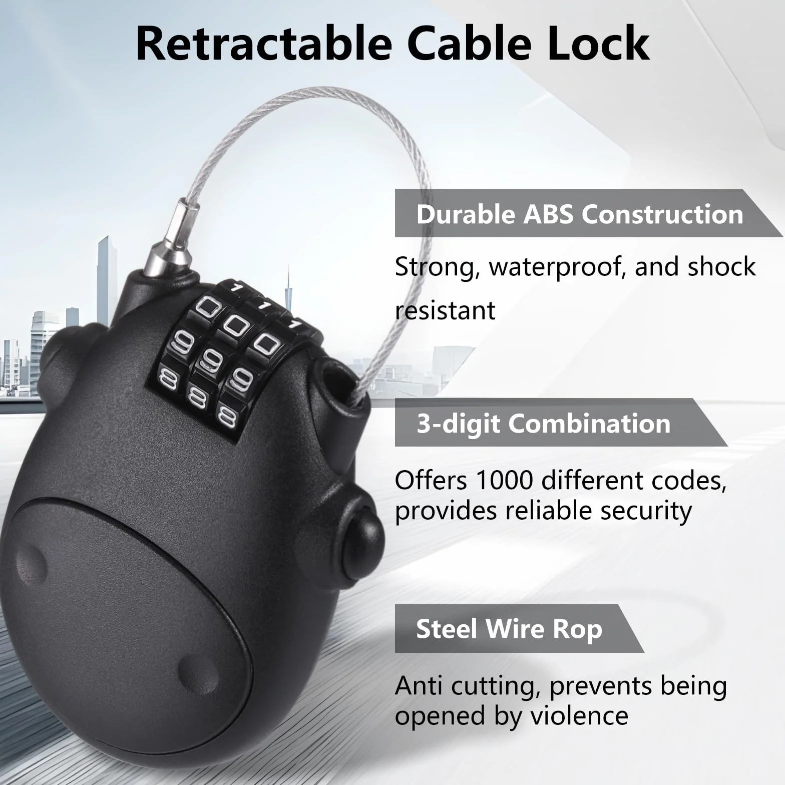 Fentar 2 candados de cable, cerradura de combinación pequeña a prueba de óxido, cerradura flexible para casco, cerradura de scooter, cerradura de bicicleta ligera, bloqueo de cable retráctil de acero