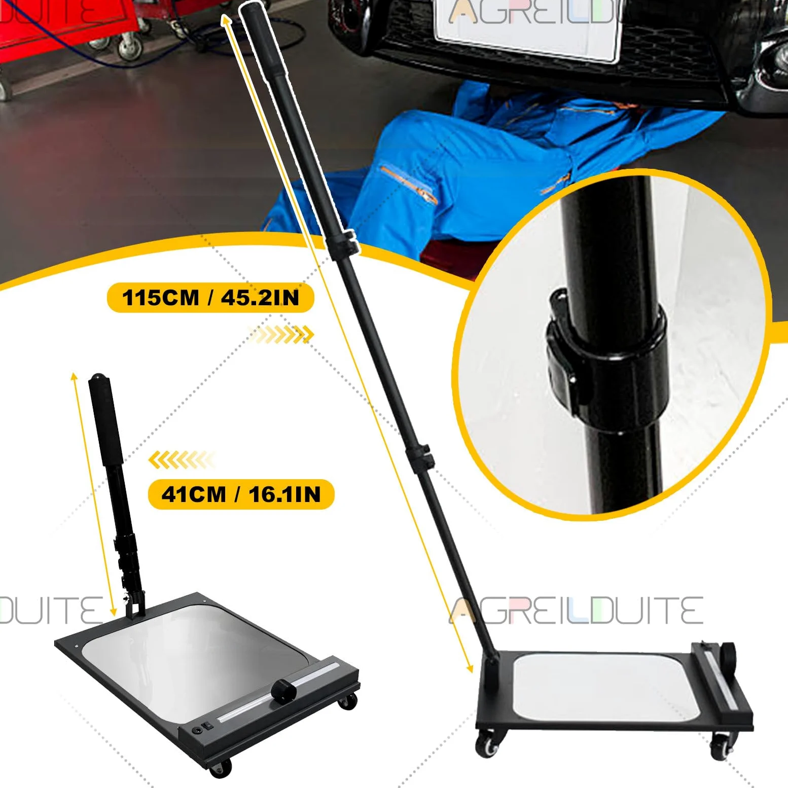 Espejo De Inspección para Bajos De Vehículo con Luz LED - Mango Retráctil Ajustable - 41 A 150 Cm, Espejo para Reparación De Bajos De Vehículo, Espejo De Inspección para Bajos De Vehículo