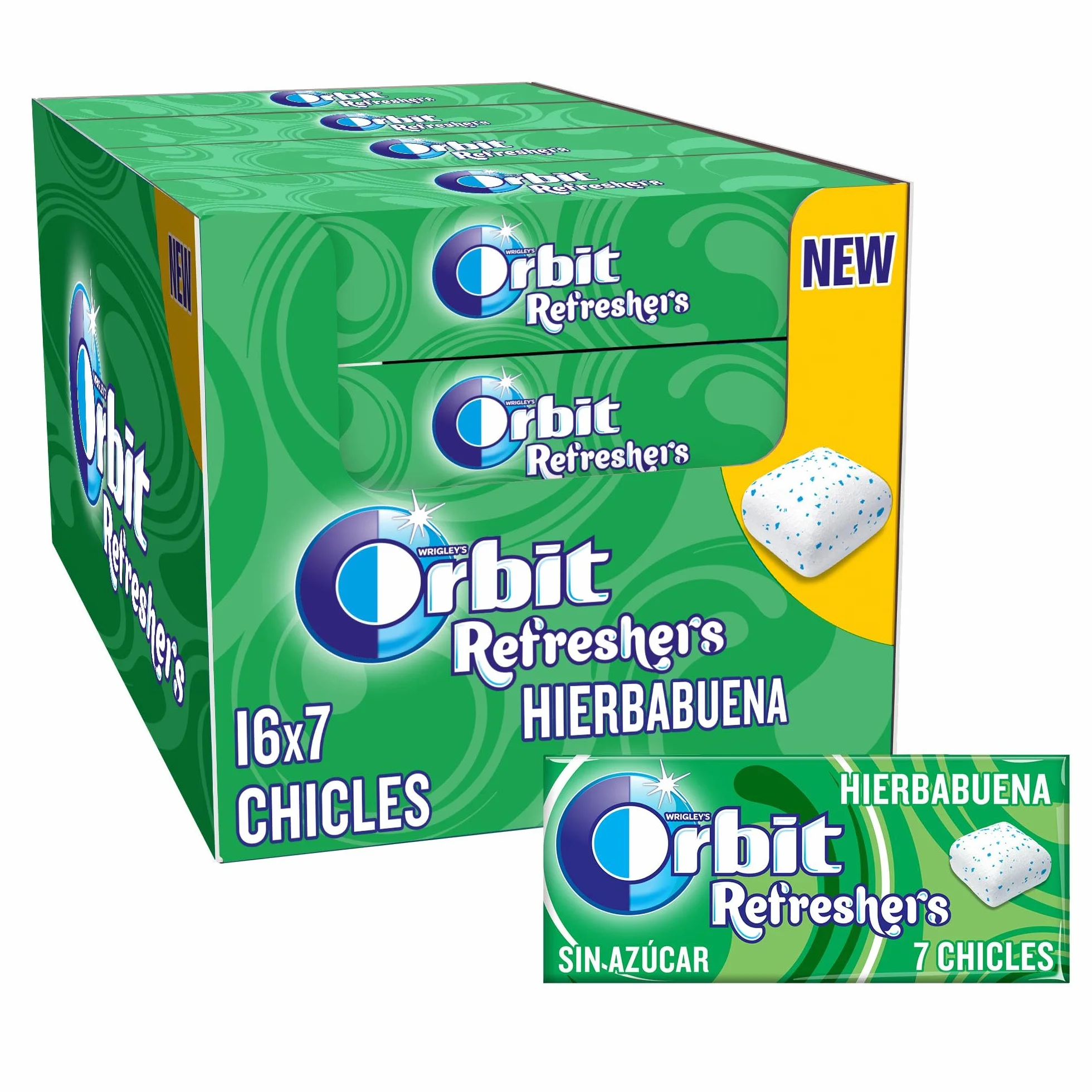Orbit Refreshers Chicles Sin Azúcar Sabor Hierbabuena Pack Bolsillo 16x7