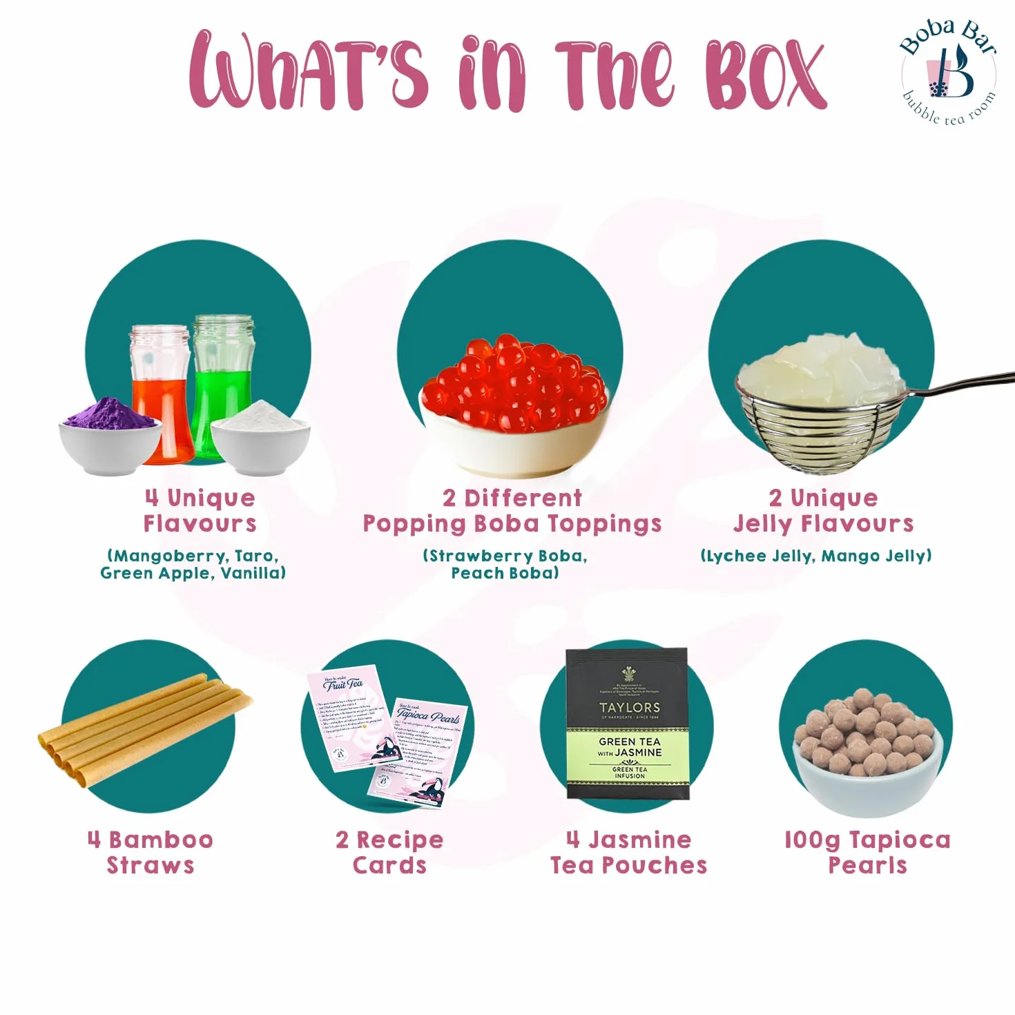 Coral Reef Kit de Té de Burbujas Mixtas 4 Porciones con Sabores de Té, Coberturas de Boba y Gelatina, Perlas de Tapioca