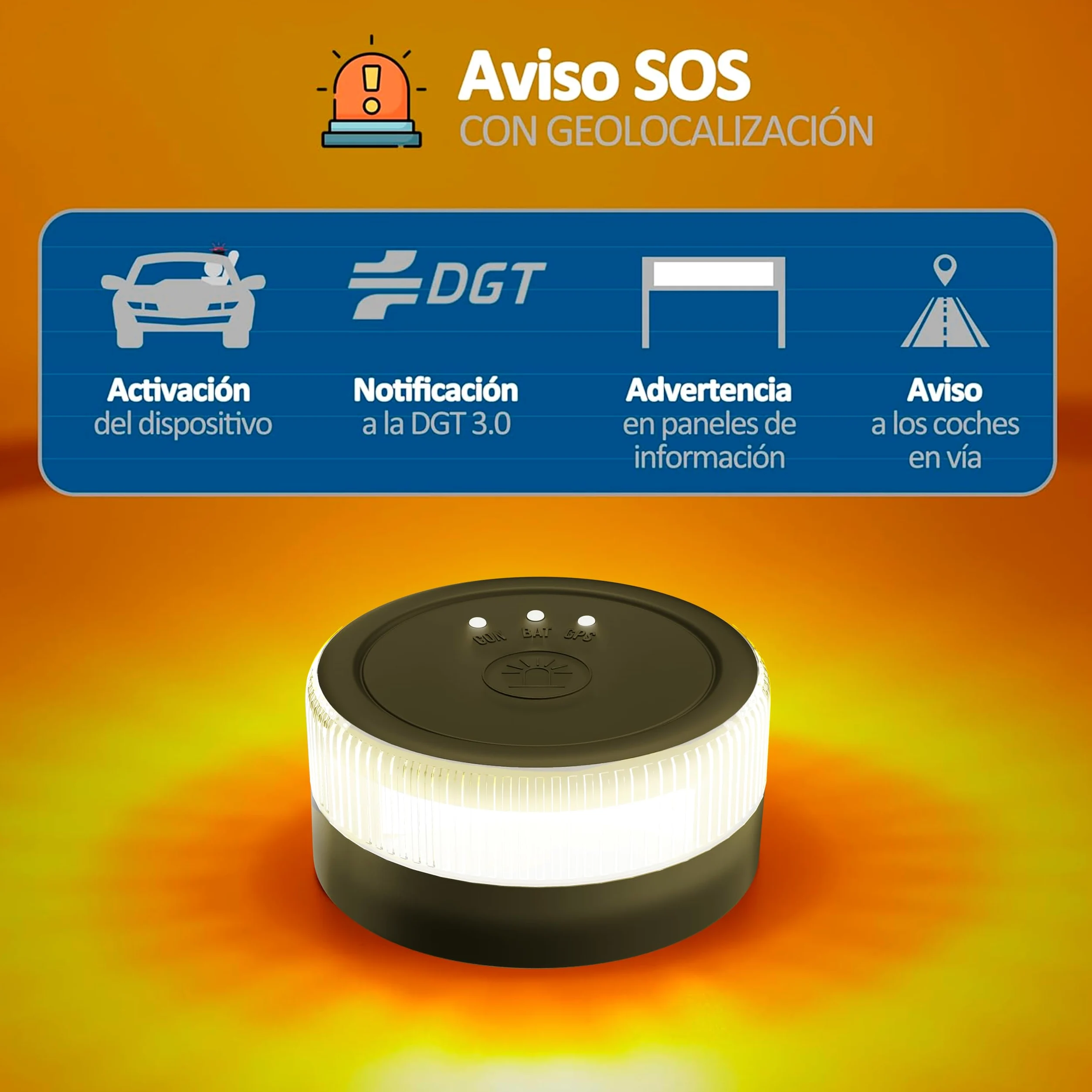 Baliza V16 Homologada por la DGT 3.0, Luz Emergencia LED con Geolocalizacion y con Pilas Incluidas, GPS y SIM