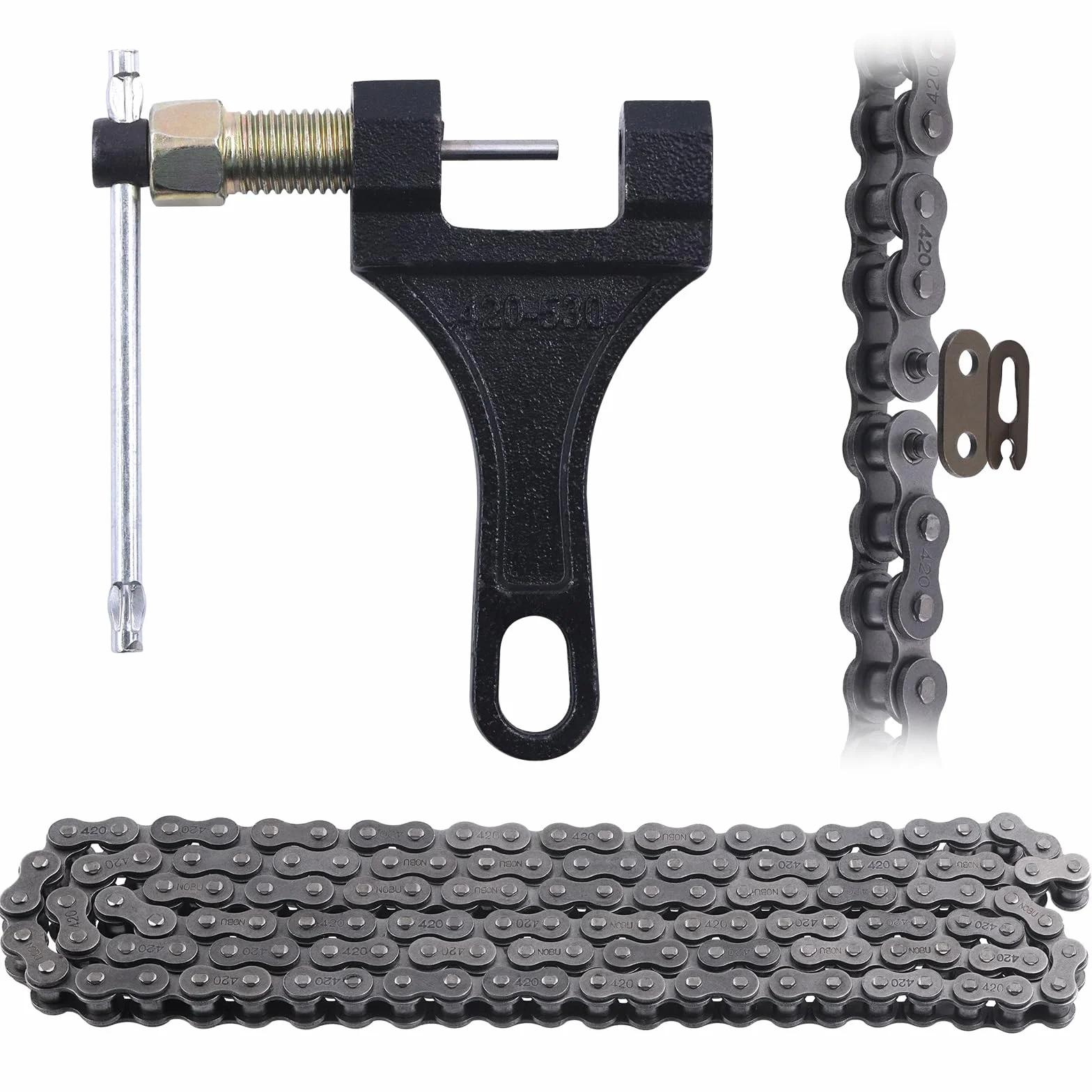 Sweet 2 cadenas 59" y 420 para motocicleta, 132 enlaces y trituradoras, juego de surtido de cadena de transmisión de acero al carbono, apto para motos 110 cc 125 cc Dirt Pit