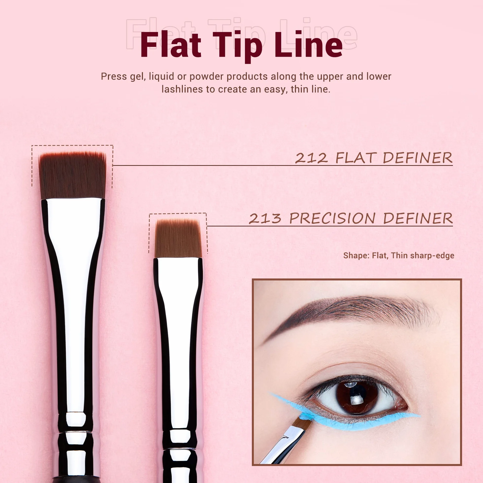 Jessup brochas de maquillaje ojos para delineador, 11pcs set de pinceles maquillaje ojos profesionales definir planos en ángulo con punta de lápiz doblada ultrafina para delineador precisión,T324