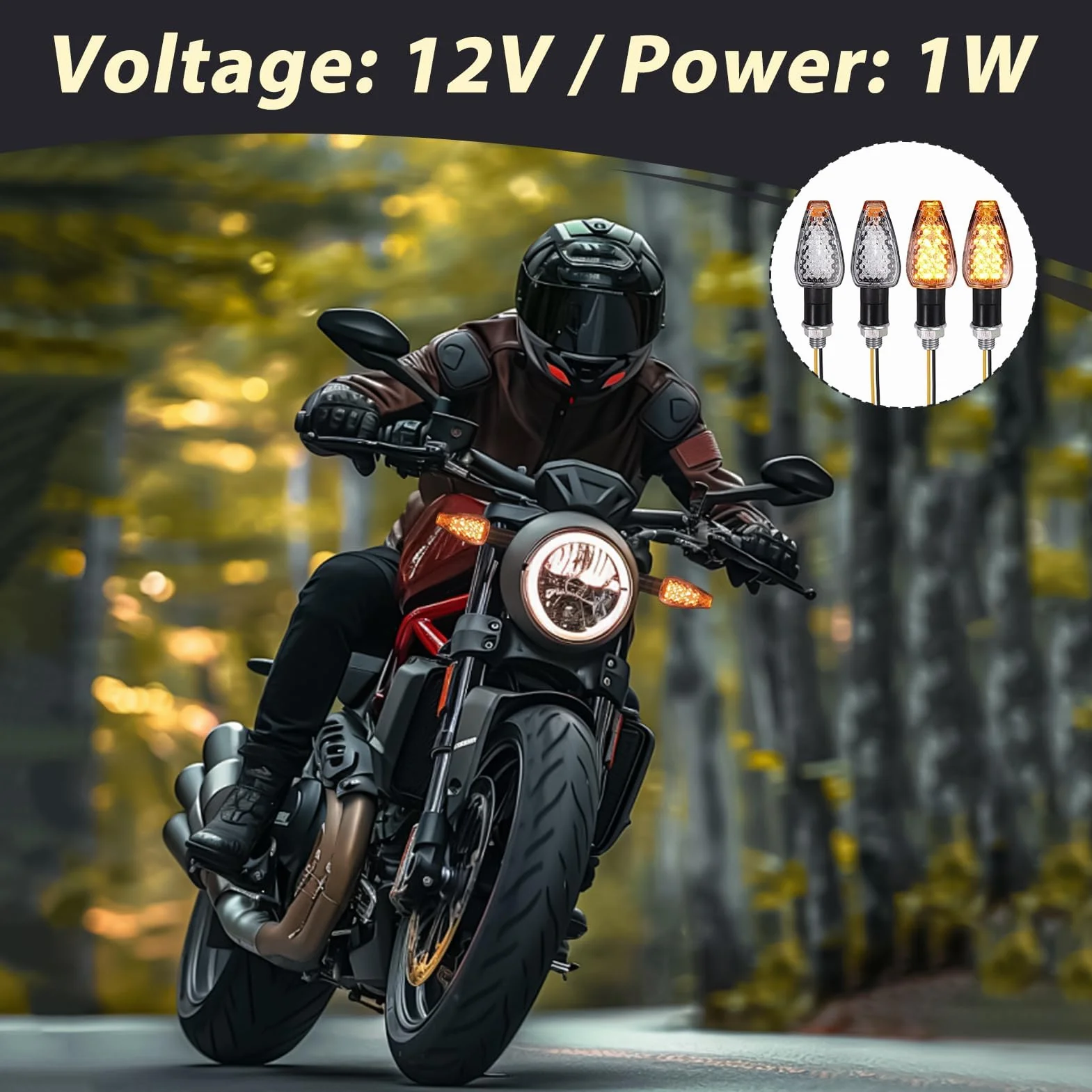 4 Piezas Intermitentes LED Moto 12V, Luces Direccionales Señal Giro Moto con 14 LED Súper Brillantes, Indicadores de Giro Ámbar para Scooter Quad Cruiser Off Road con Rosca de 10 mm