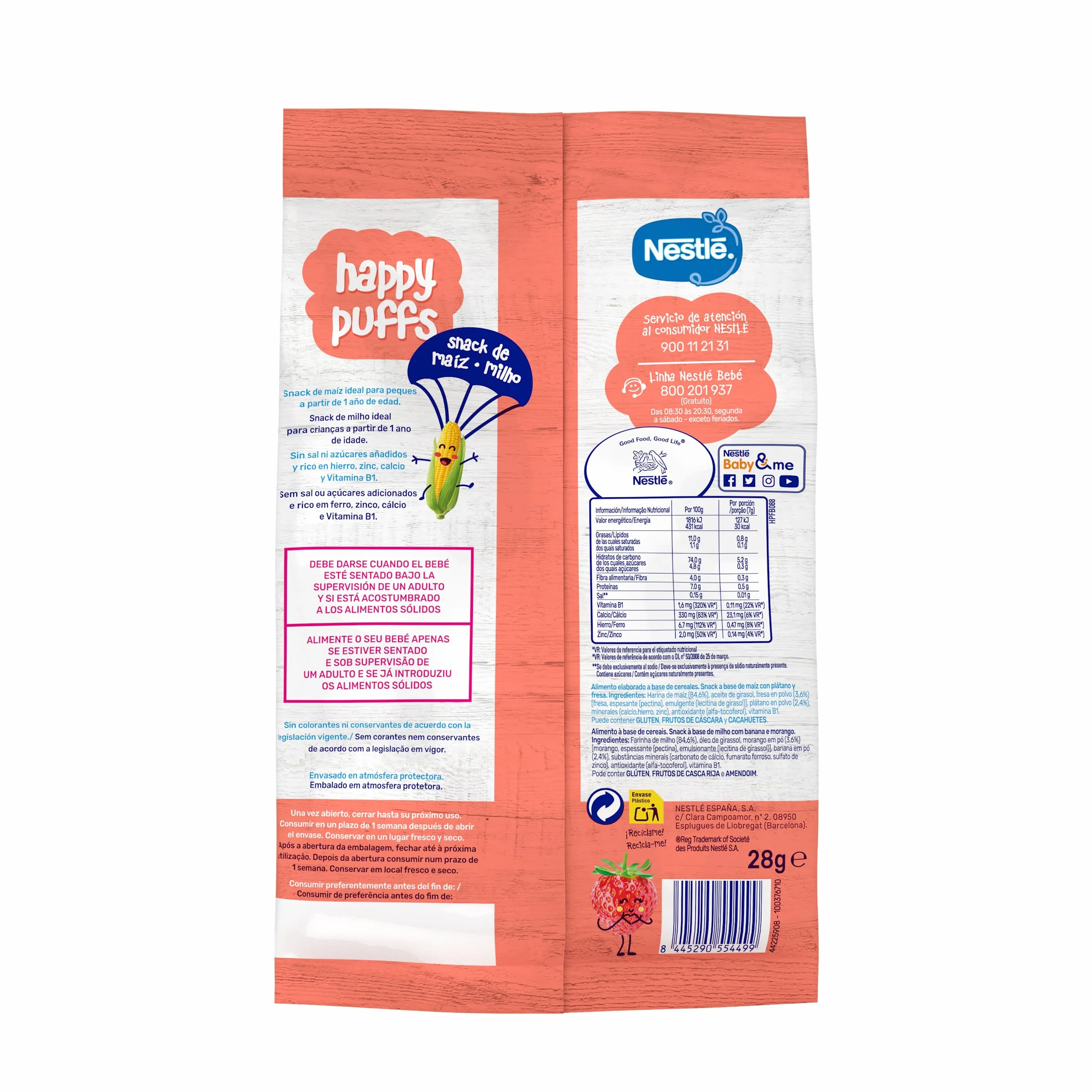 NESTLE Happy Puffs Maíz Fresa 7x28g