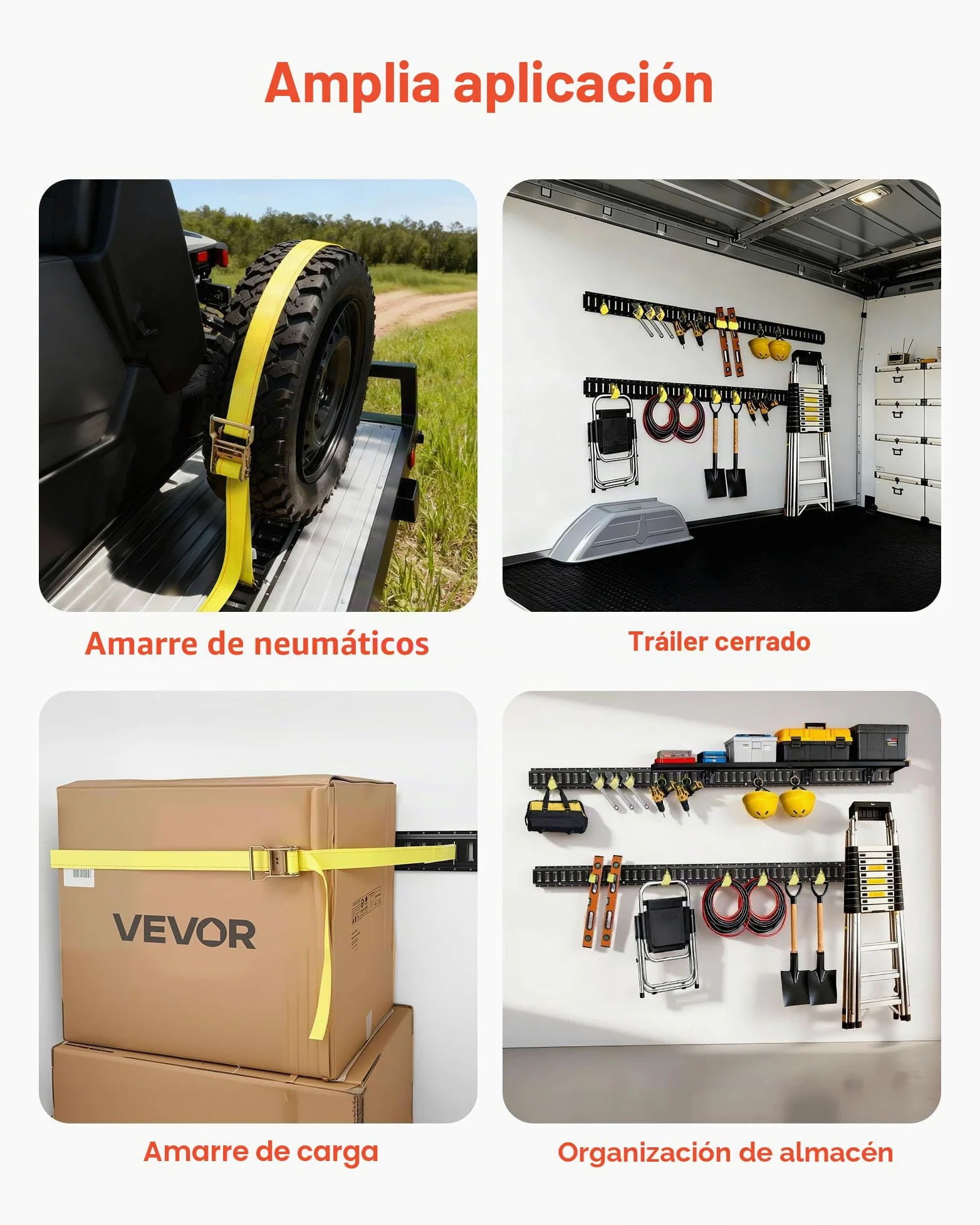 VEVOR Kit de Amarre E-Track, Paquete de 4 Rieles de 2346 mm, Capacidad de Carga de 909 kg, Sistema de Amarre para Furgonetas, Remolques, Garajes y Herramientas de Taller, Correas no Incluidas